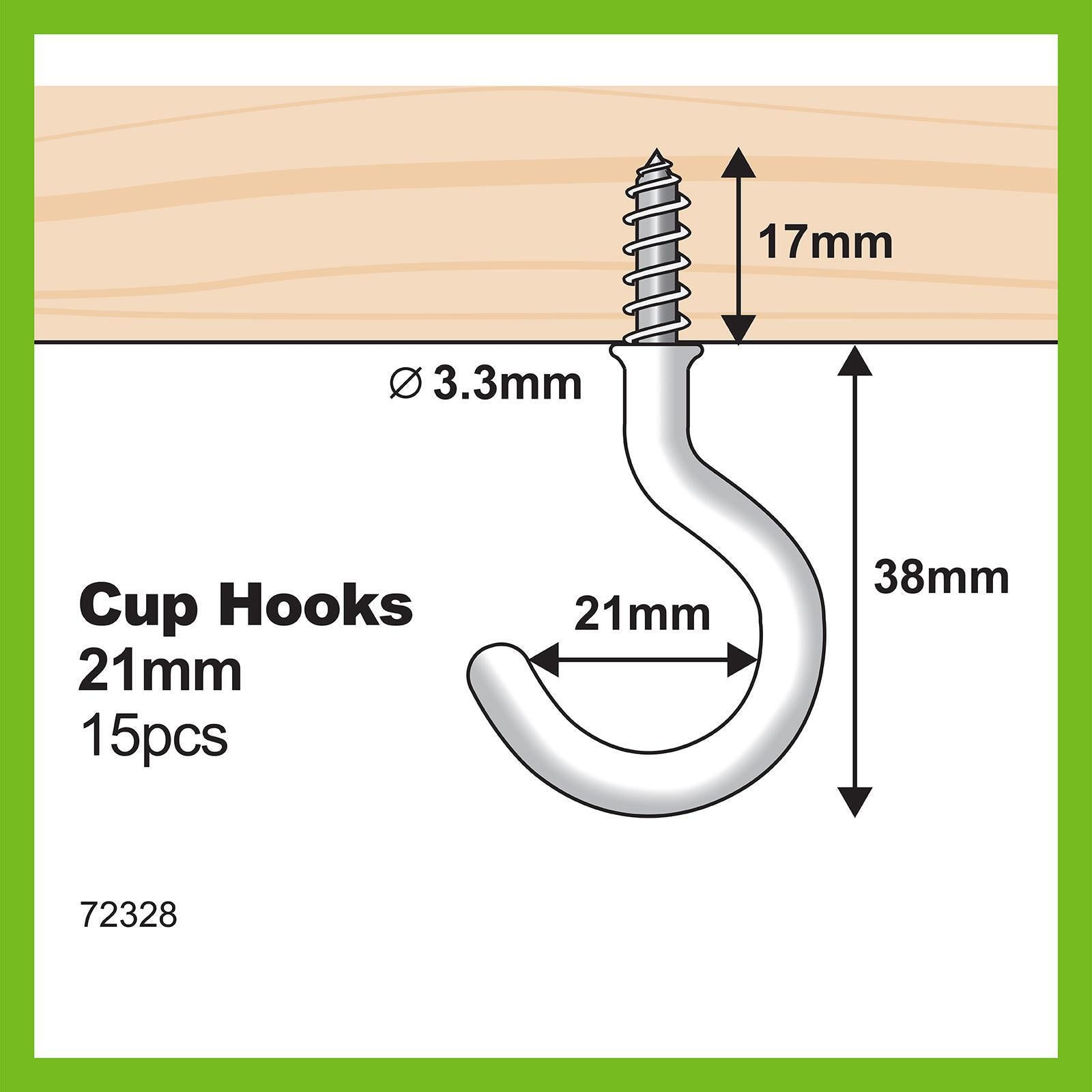 Everhang 21mm White PVC Coated Steel Cup Hook - 15 Pack