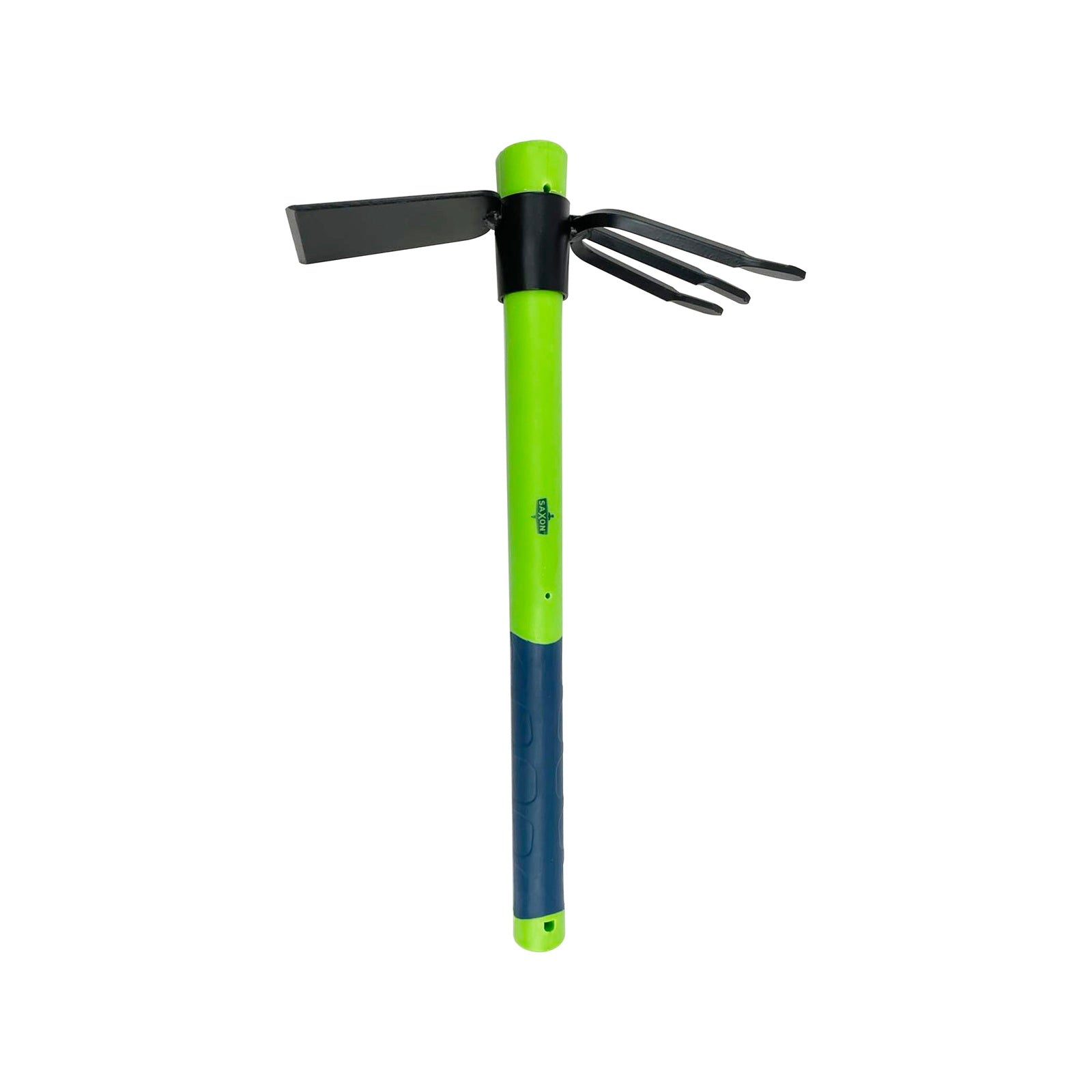 Saxon Mini Mattock Cultivator 3-Tine Carbon Steel Fibreglass Handle Garden Tool