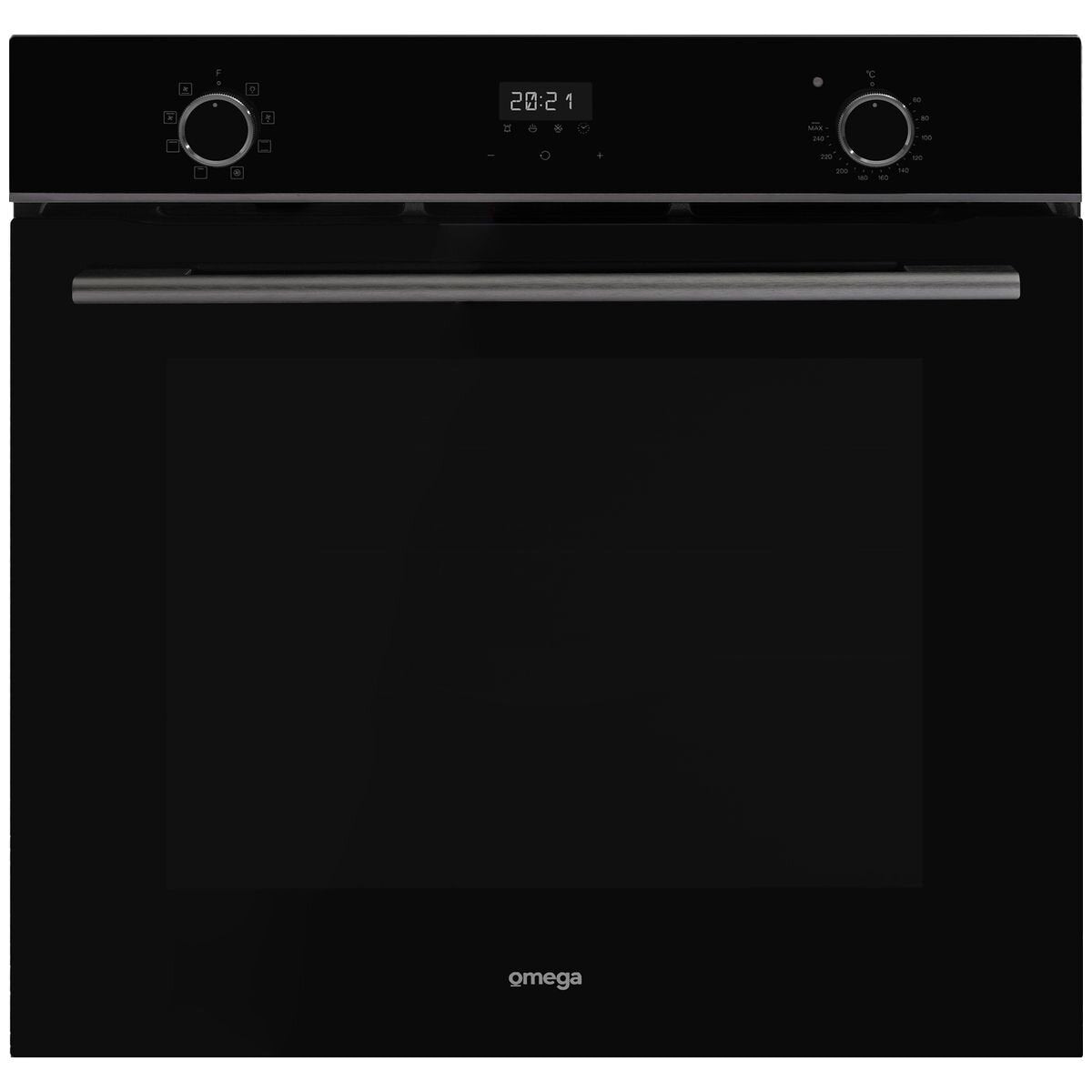 Omega 60cm 8 function built-in electric oven - 85L, black glass with Midnight trim, touch controls - OBO608M