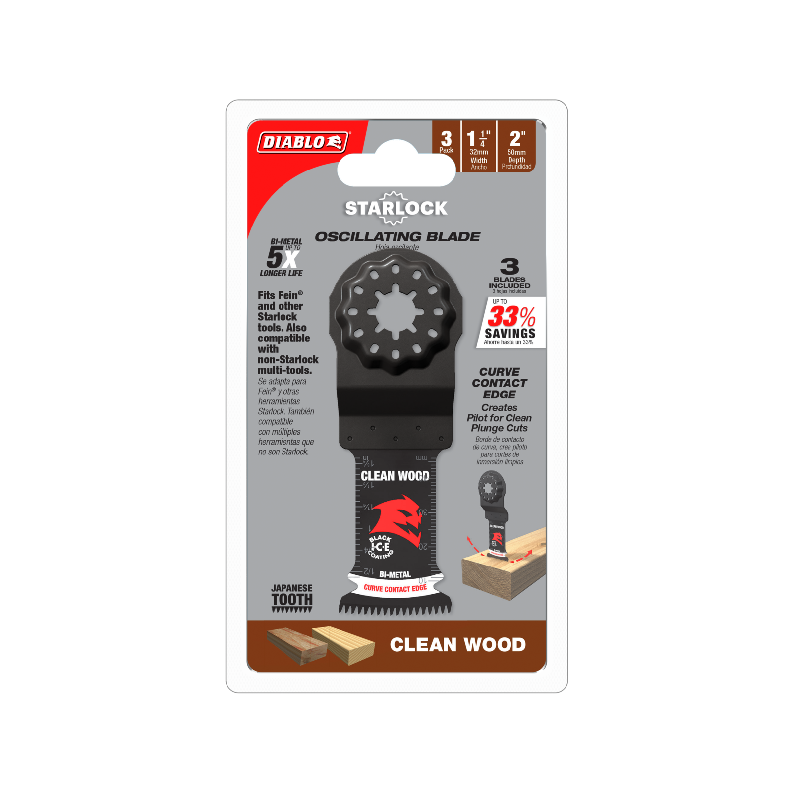 Diablo 32mm Starlock Bi-Metal Multi-Tool Blades for Clean Wood, 3 Pack