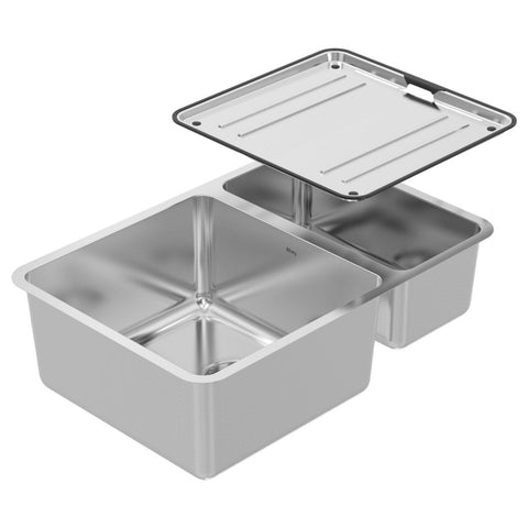 Abey Lago 1 and 3/4 Bowl Stainless Steel Sink - Removable Drainer Tray (DT05), Multi Mount - NL180