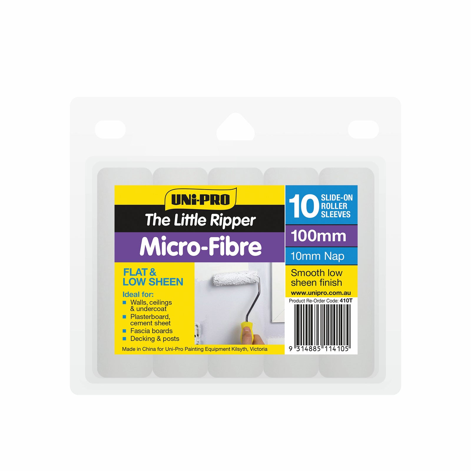 Uni-Pro Little Ripper 100mm Microfibre Mini Roller Covers, 10 Pack, 10mm Nap