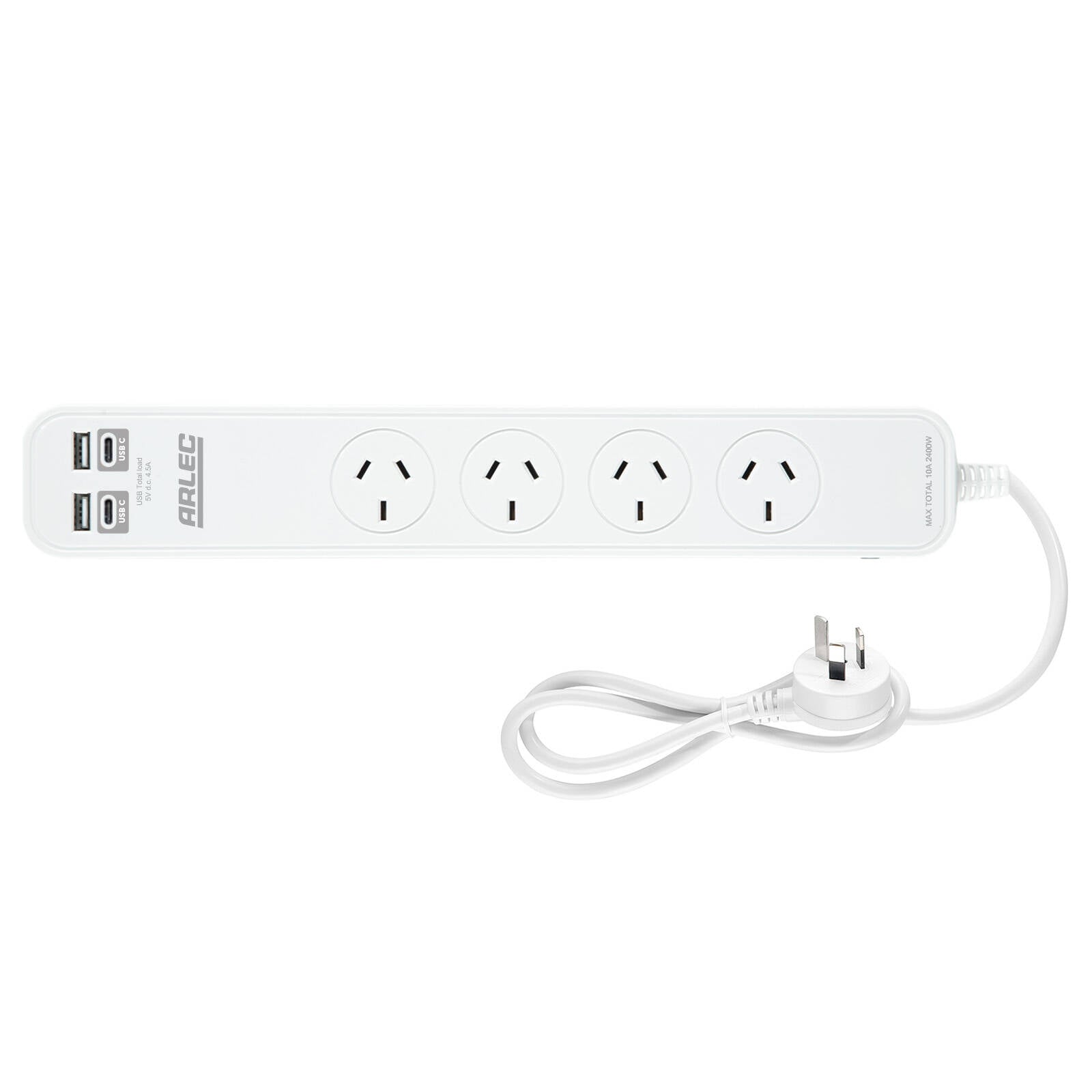 Arlec 4 Outlet Powerboard with USB-A and USB-C Charging 0.9m White PB4U4C