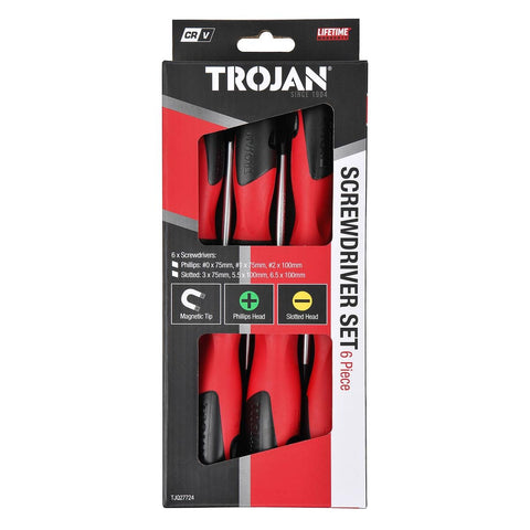 Trojan 6 Piece Screwdriver Set - Chrome Vanadium - Magnetic Tips - 225mm x 290mm - SuperSaverAU - view 1