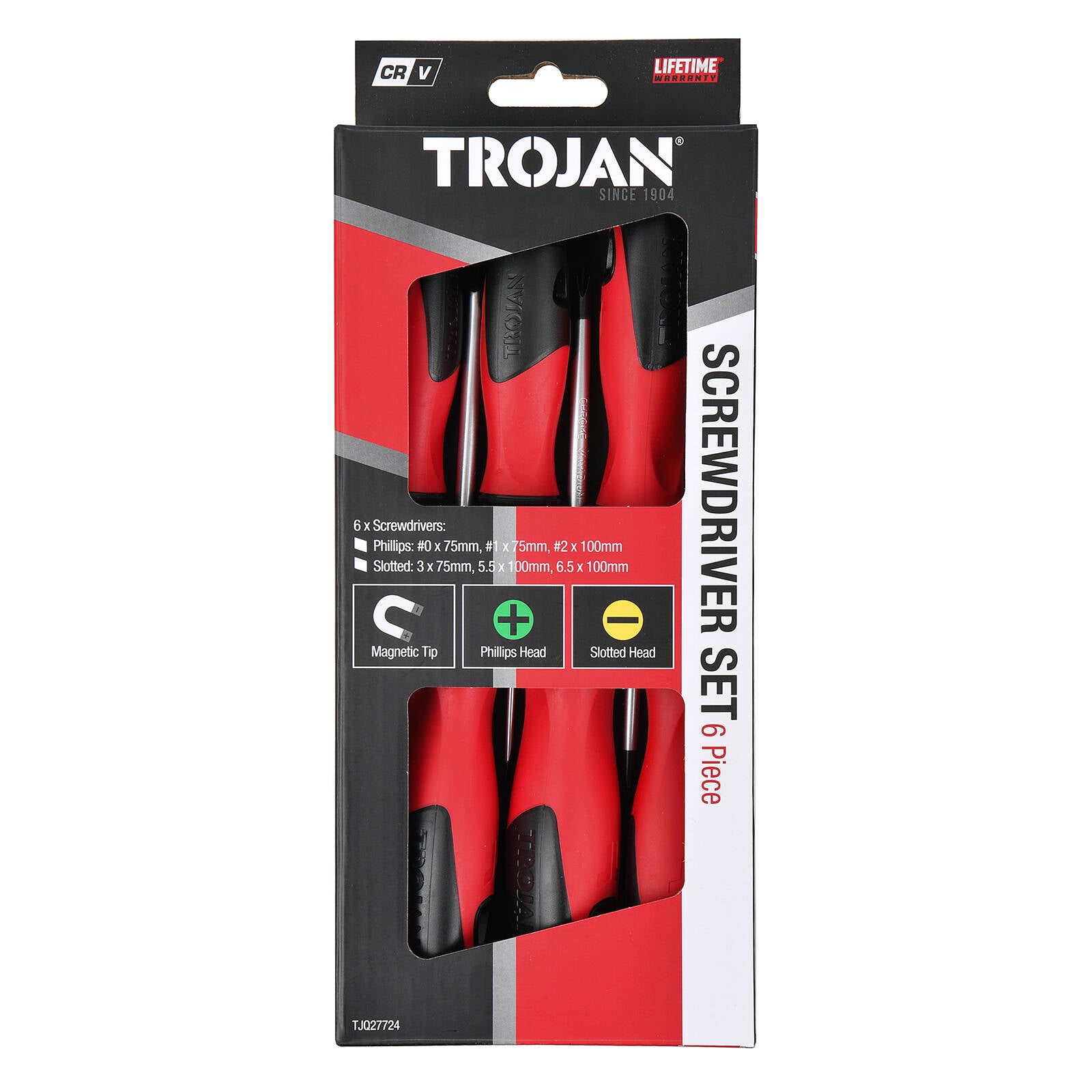 Trojan 6 Piece Chrome Vanadium Magnetic Screwdriver Set, Boxed