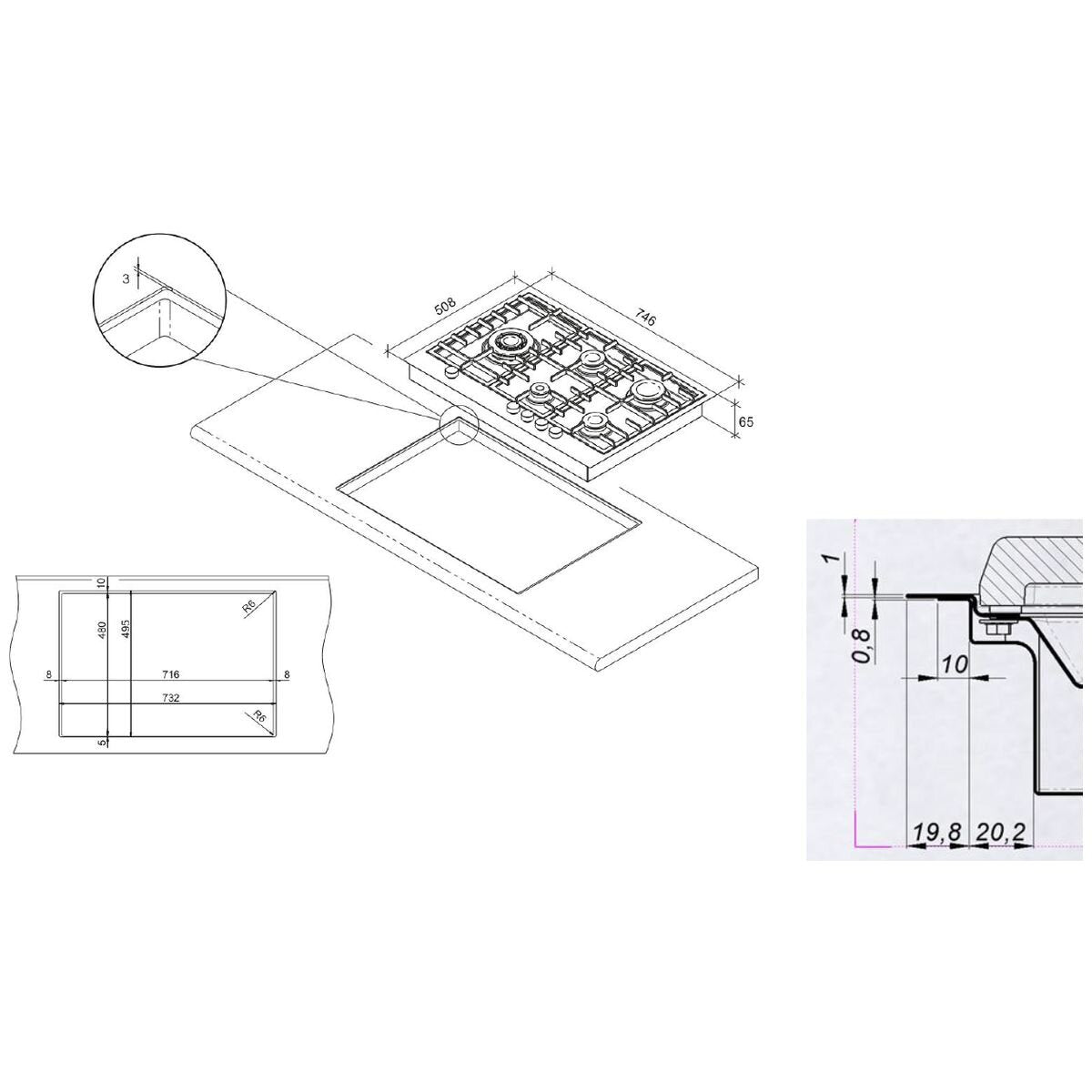 Brohn 75cm Stainless Steel Gas Cooktop - Five Burners, Black Enamelled Inner Panel - BRGC756BSF