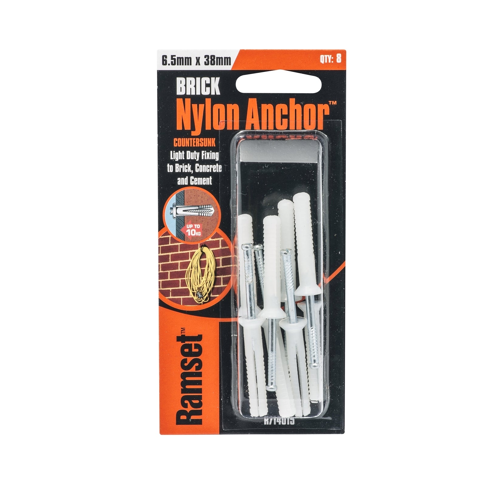 Ramset 6.5 x 38mm Brick Nylon Anchor 8 Pack - Countersunk, Zinc Plated Carbon Steel