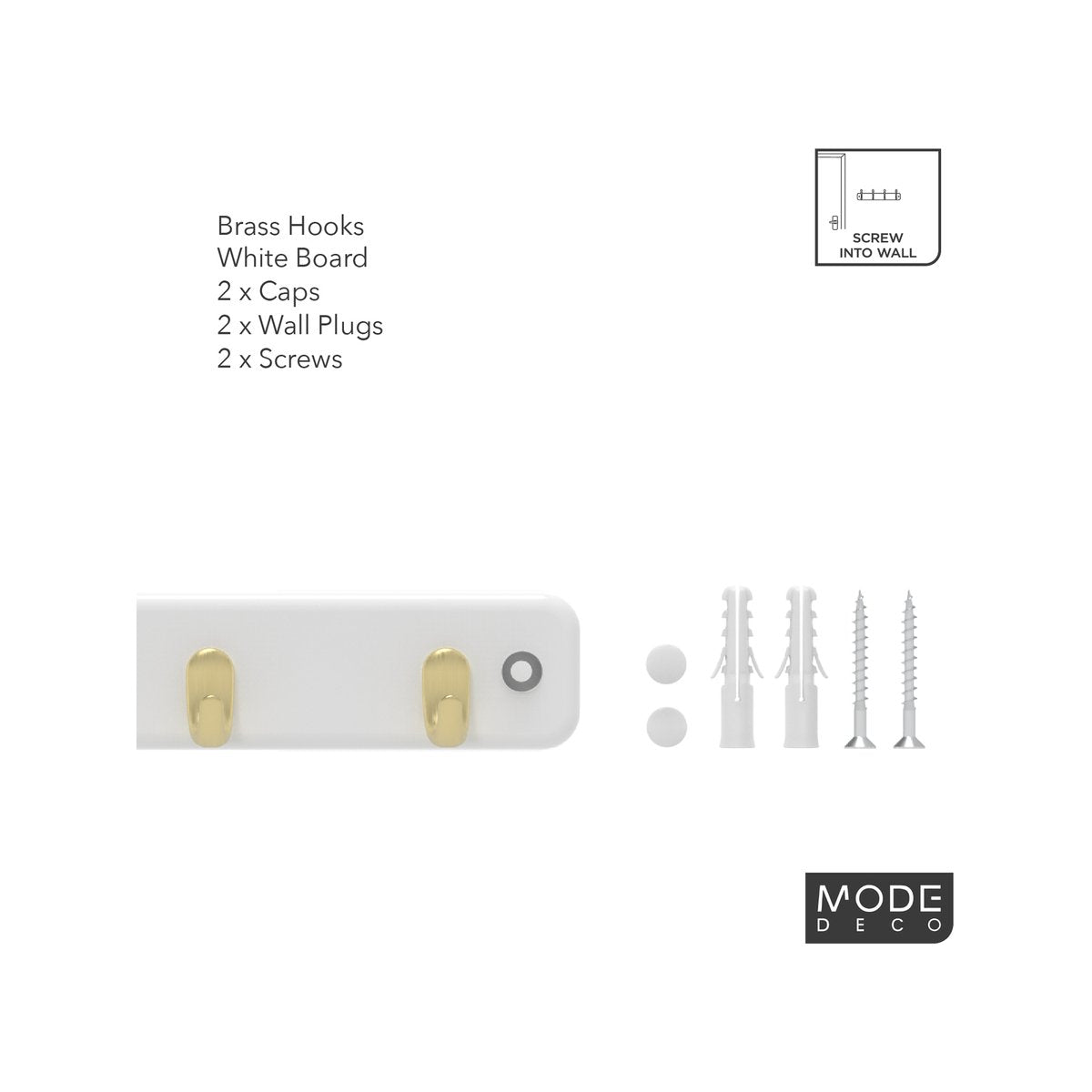 Mode 7 Brushed Brass Hook White Board Key Rack