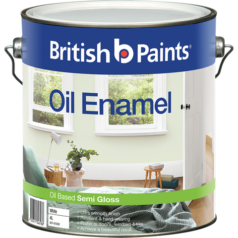British Paints 4L White Semi Gloss Enamel Oil Based Paint
