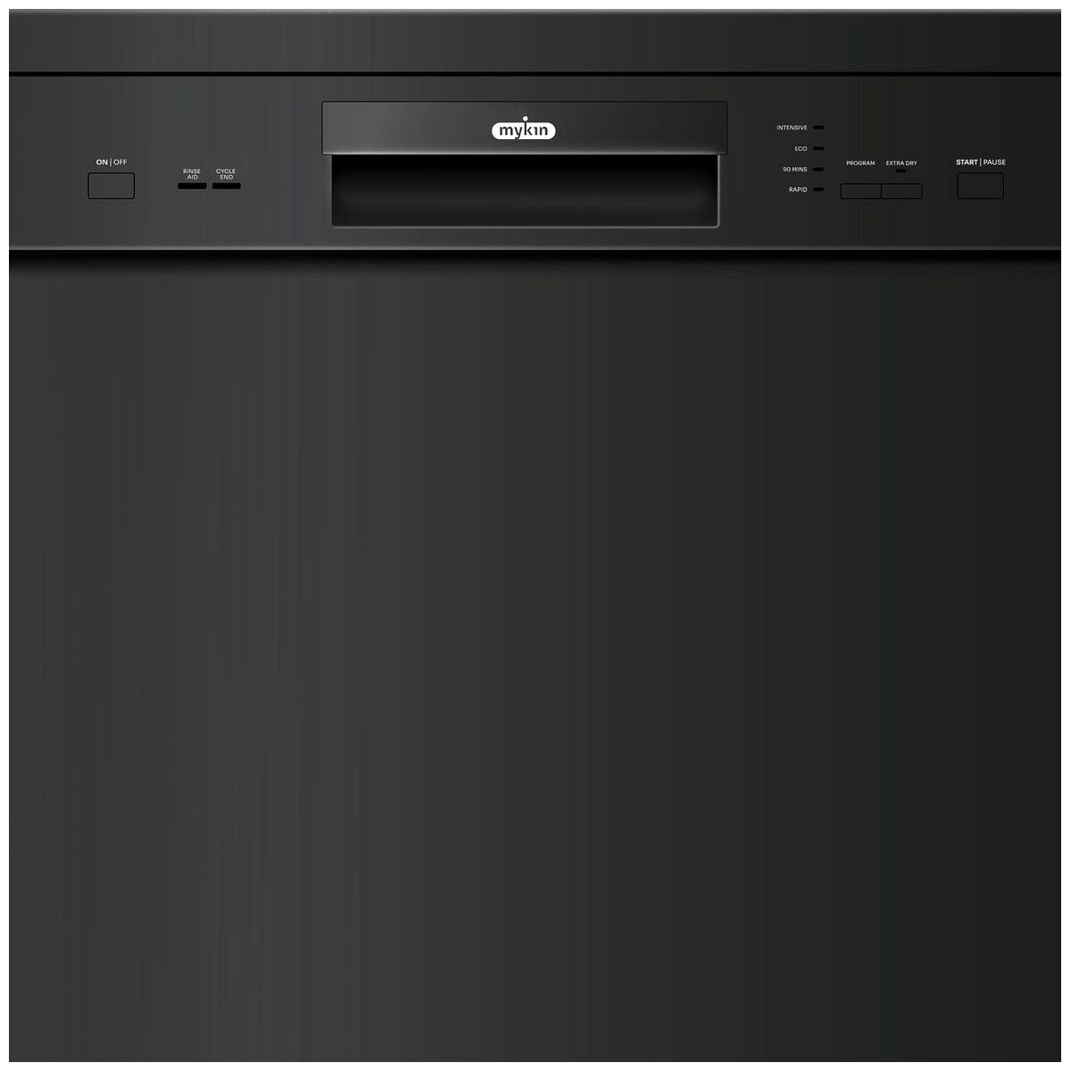 Mykin 60cm Freestanding Dishwasher - 12 Place Settings - Black - Four Wash Programs - MDW6004B
