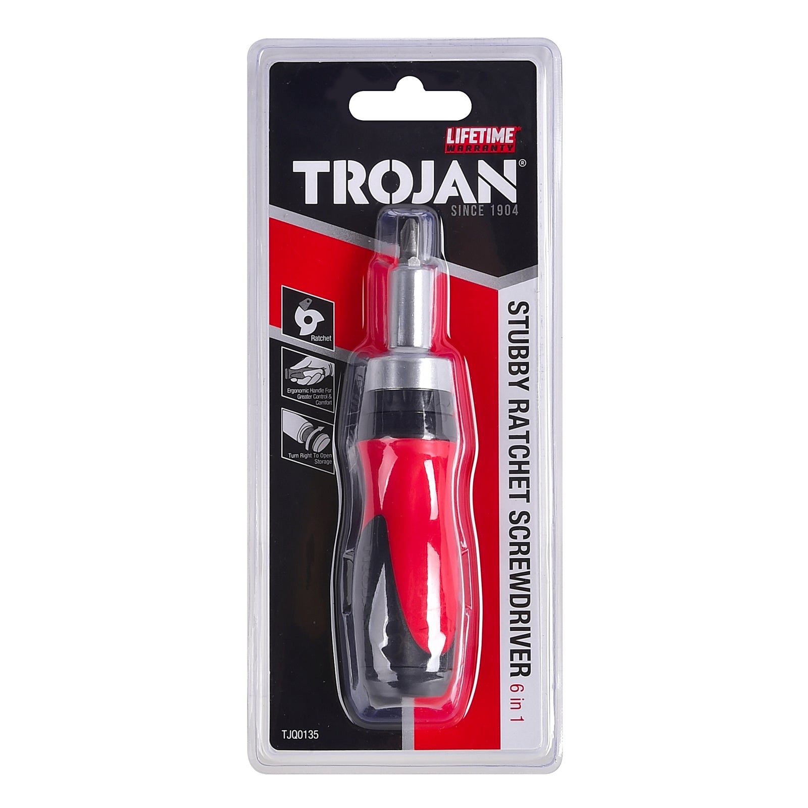 Trojan 6-in-1 Stubby Ratchet Screwdriver, CRV