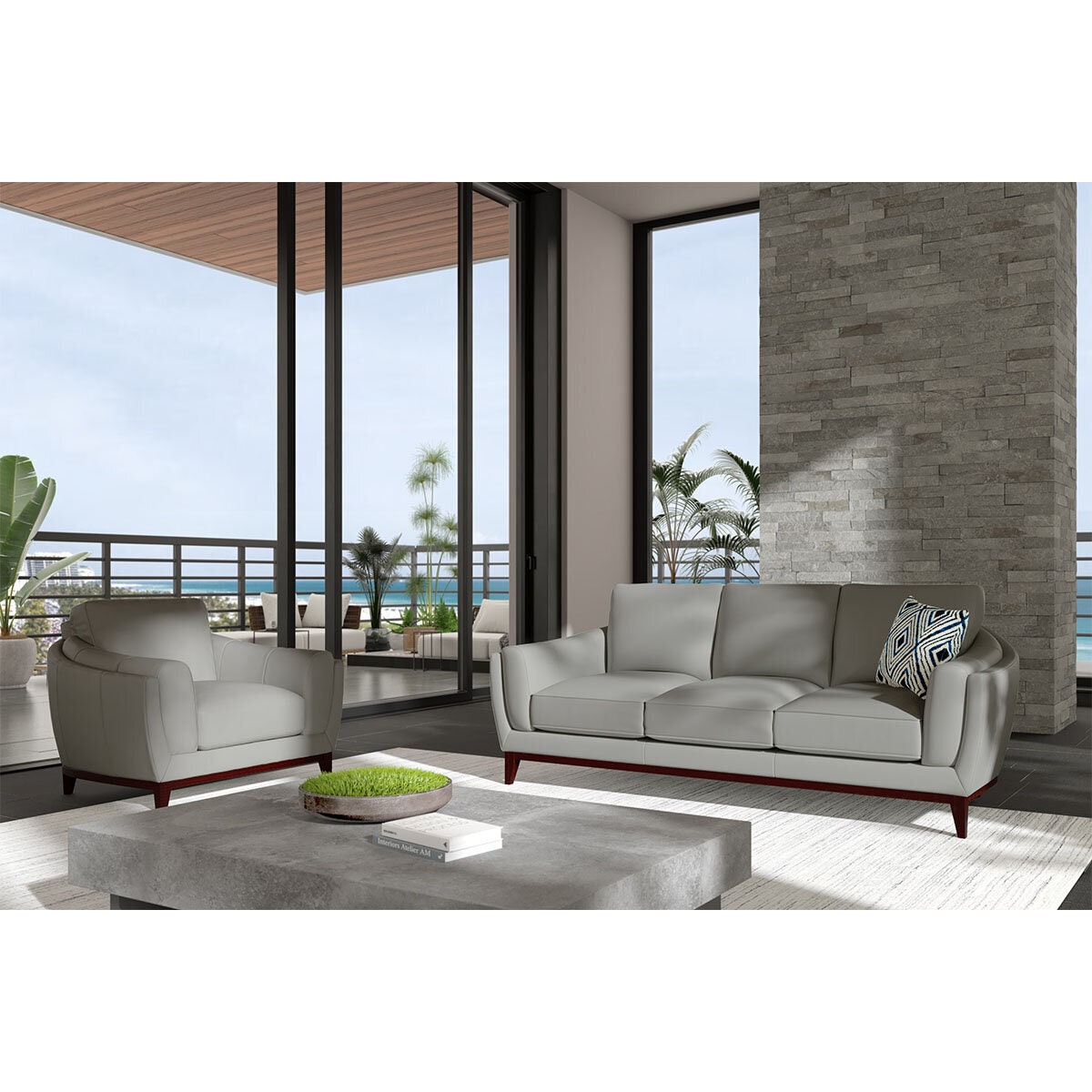 Kalona Monterey Leather Armchair - San Paulo Dove, Hardwood Frame, Sinuous Springs - 7200A-10
