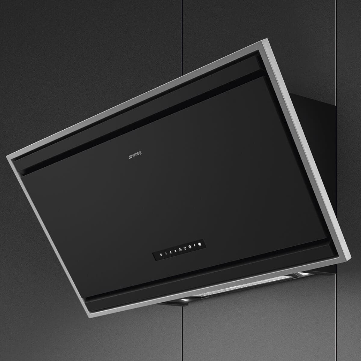Smeg 90cm Angled Wall Mount Rangehood - Matte Black, 729m³/h, Autovent 2.0, Touch Controls - KV394MB