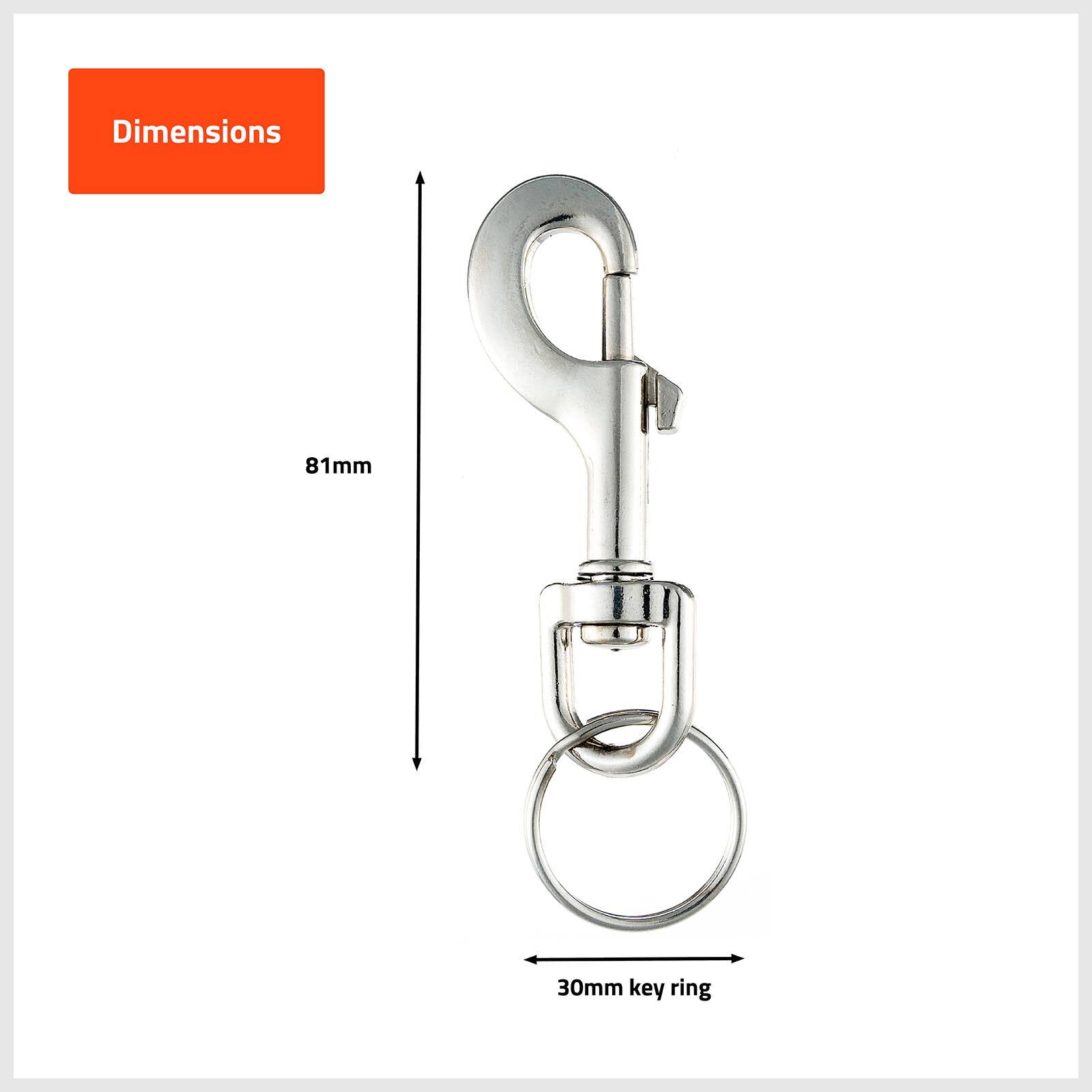 Taskmaster Nickel Plated Zinc Snap Hook with Key Ring 81 x 12mm - 4 Pack