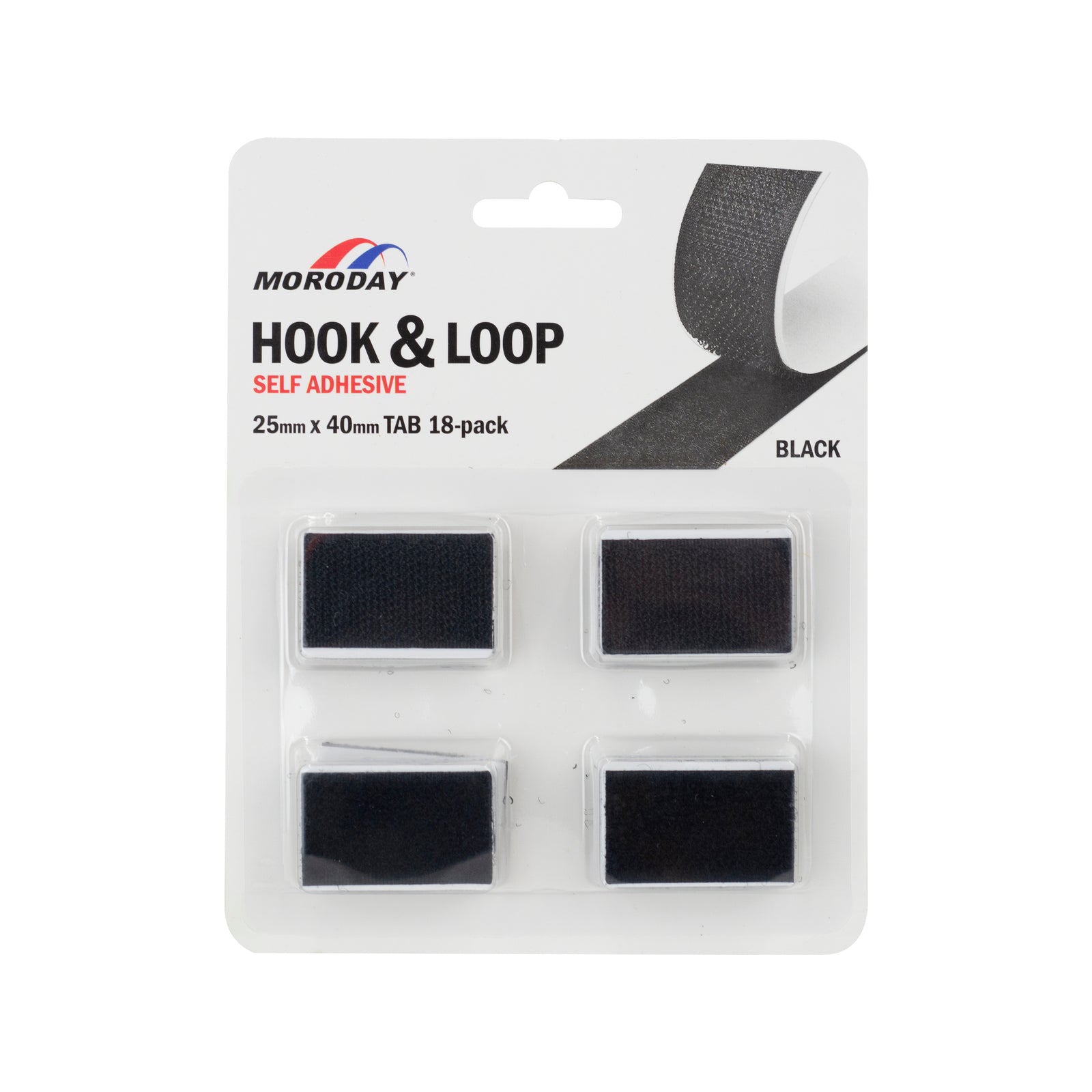 Moroday 25 x 40mm Black Self Adhesive Hook and Loop Tab - 18 Pack