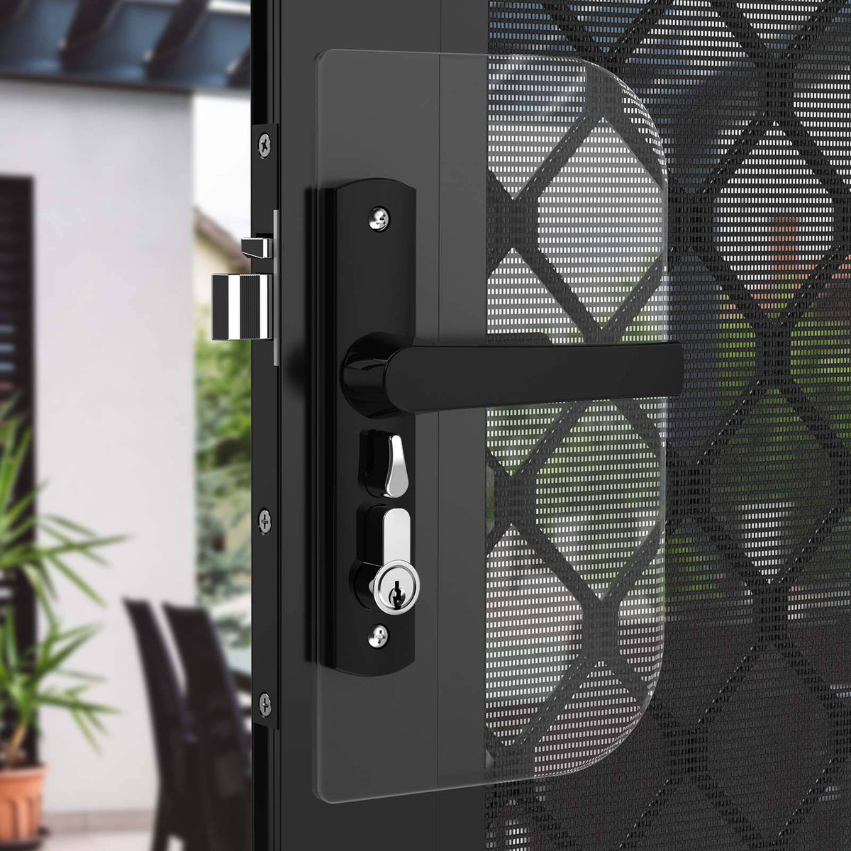 Rolltrak Keyed Hinged Screen Door Lock Black Alloy Powder Coated