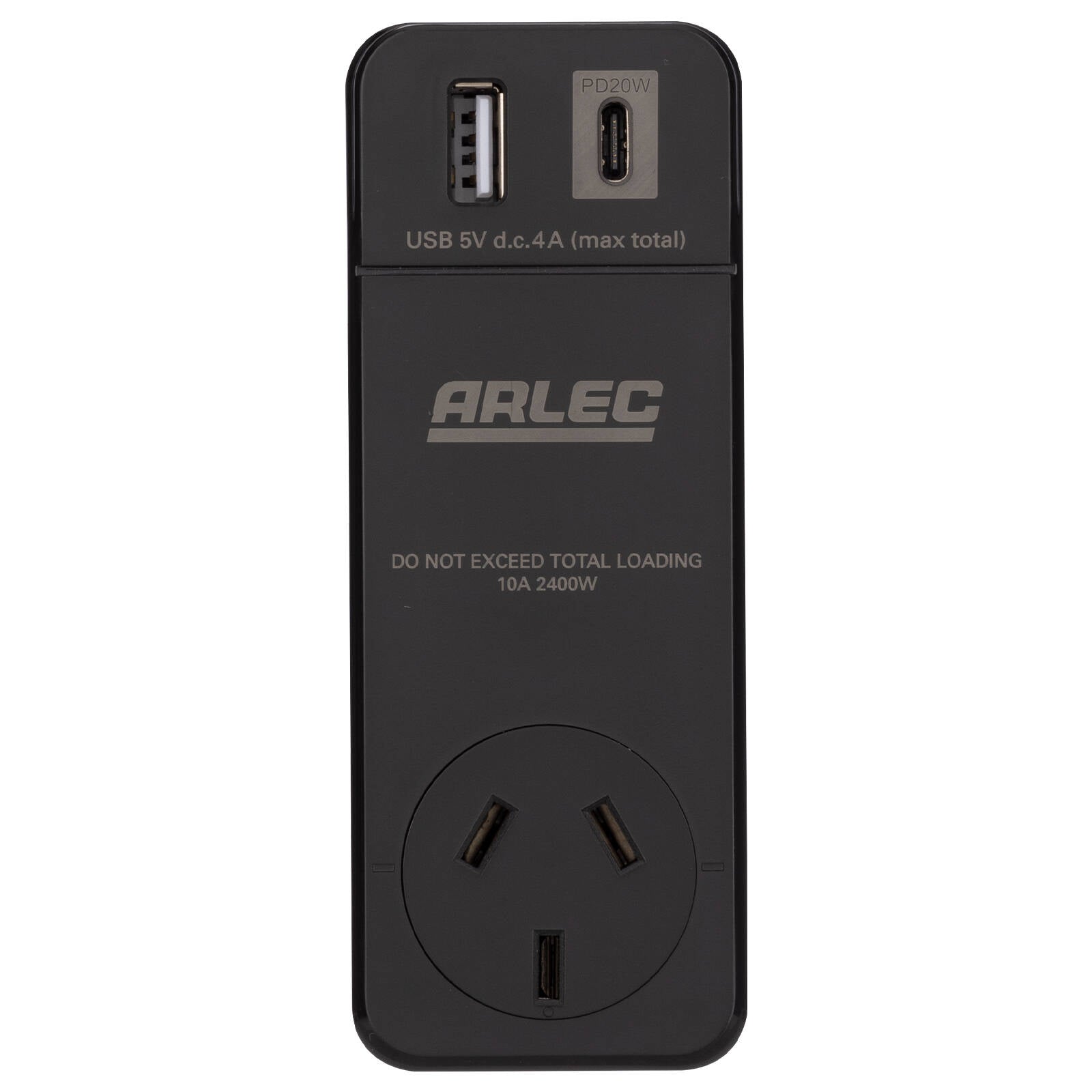 Arlec Power Adaptor with PD20W USB and 180 Degree Rotating Socket Black DA36PD20