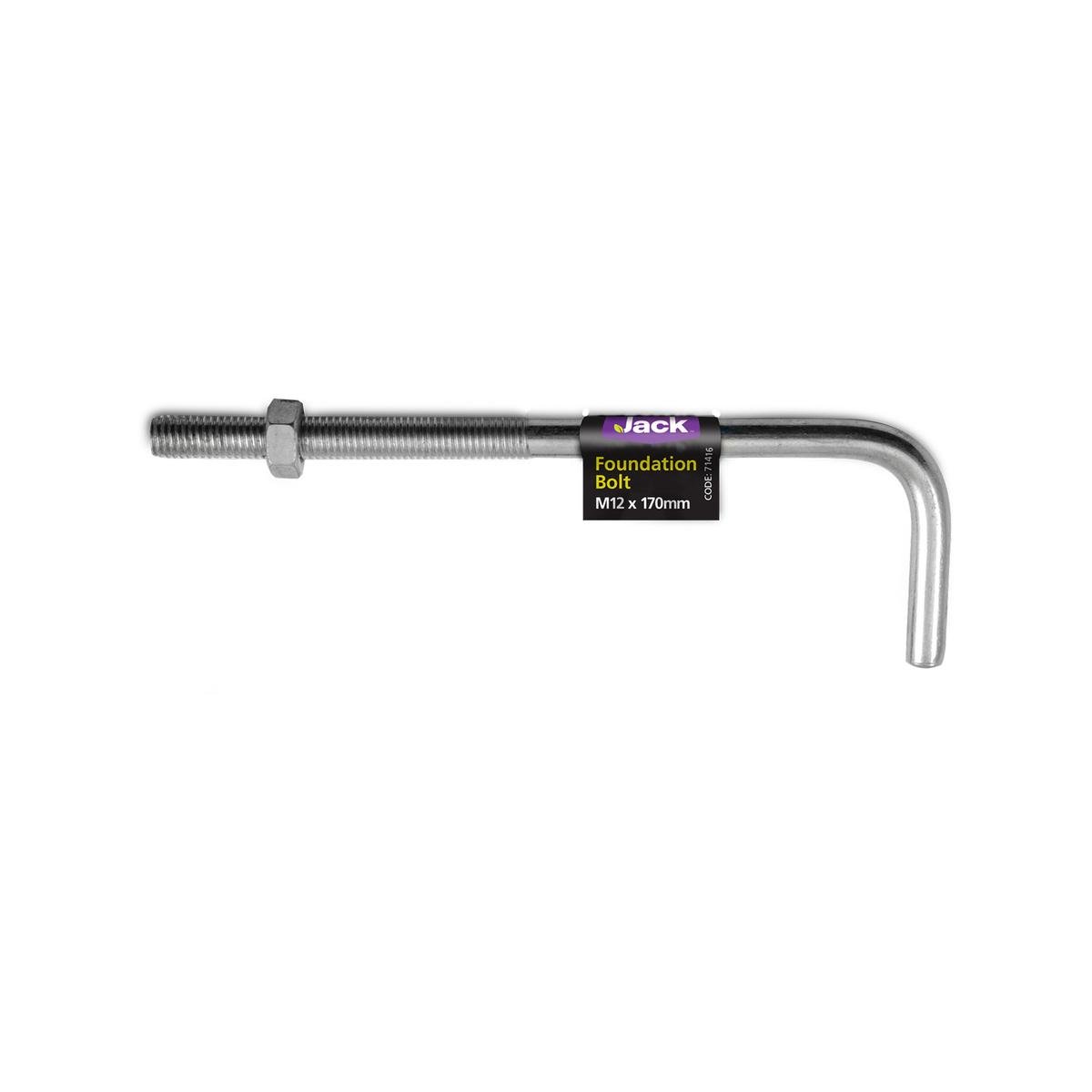 Jack L-Shape Reinforcing Foundation Bolt M12 x 170mm Galvanised Steel