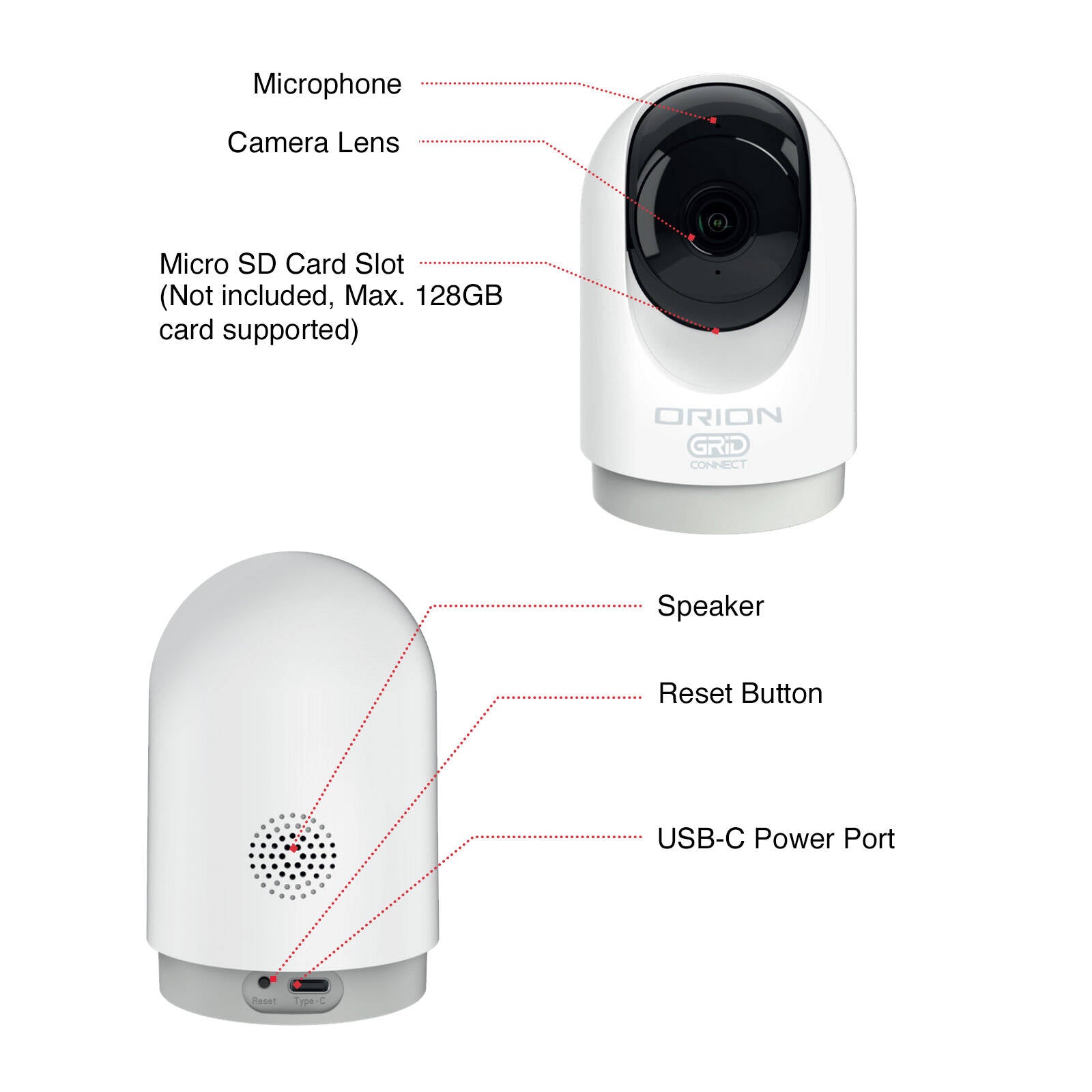 Orion Grid Connect Smart Wi-Fi Indoor Pan & Tilt 2K-Pro Security Camera SC012HA