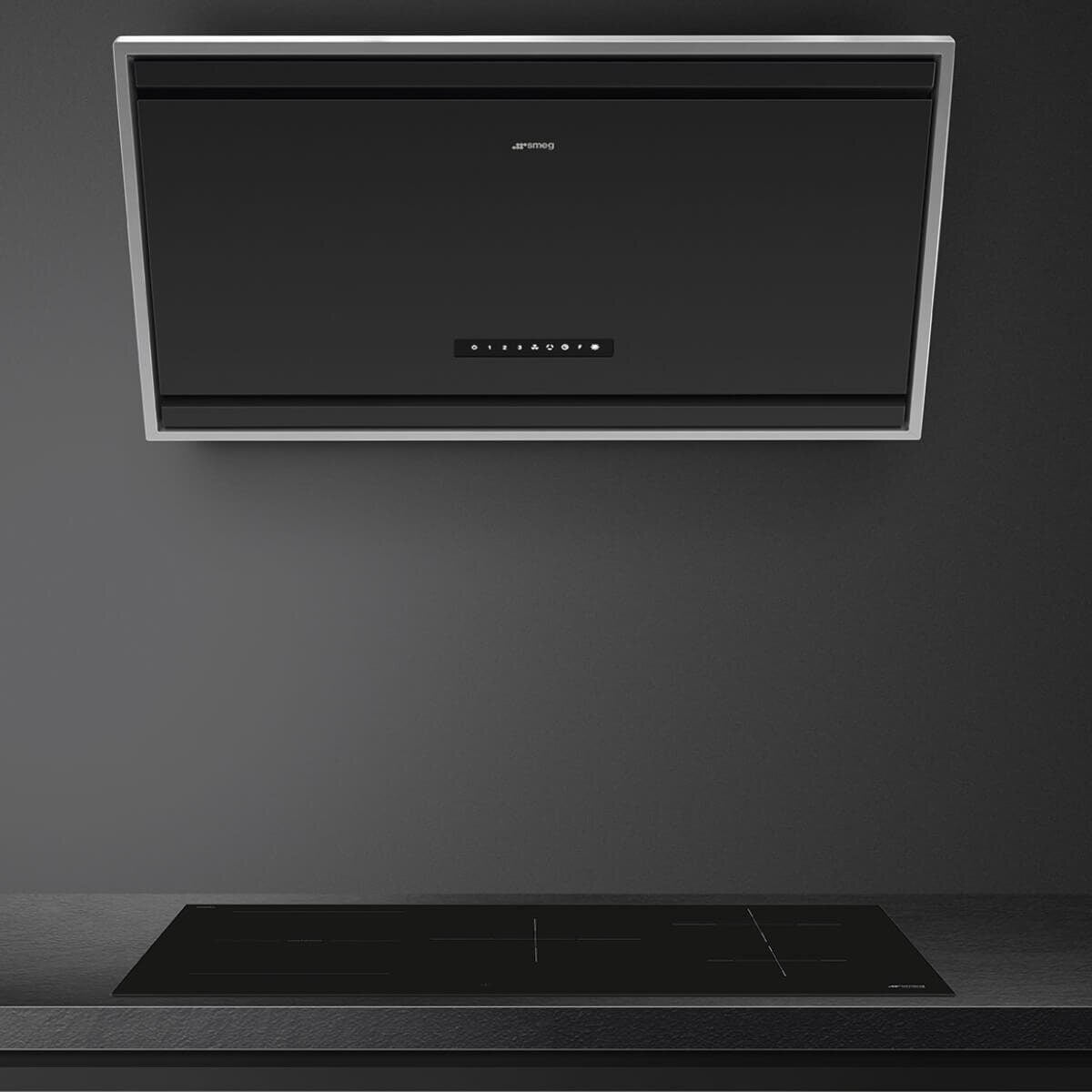 Smeg 90cm Angled Wall Mount Rangehood - Matte Black, 729m³/h, Autovent 2.0, Touch Controls - KV394MB