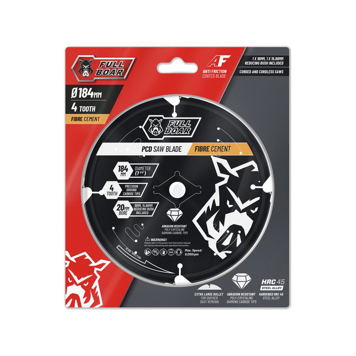 Full Boar 184mm 4T PCD Fibre Cement Circular Saw Blade