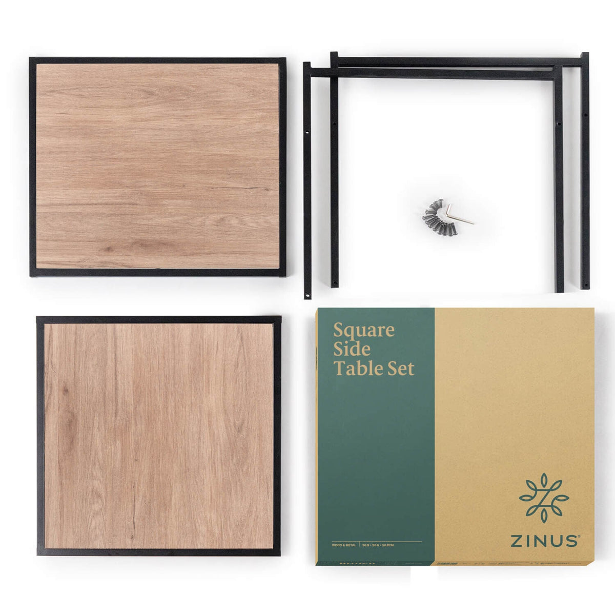 Zinus Modern Studio Bedside Table Set of 2 - Brown MDF with Metal Frame and Lower Shelf - AU-COMBOB