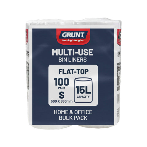 Grunt 15L Multi-Purpose White Flat Top Rubbish Bags 100 Pack