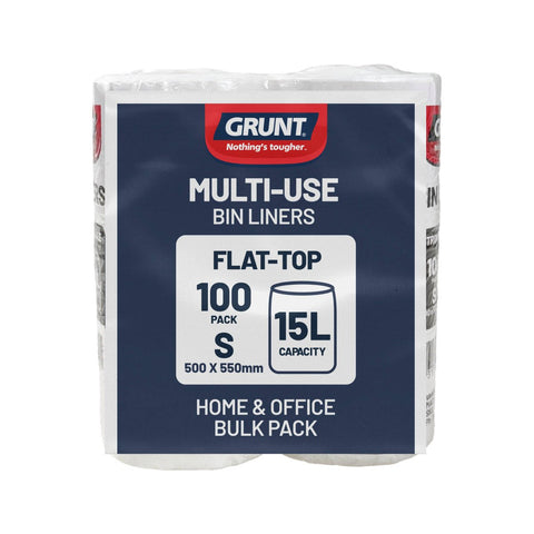 Grunt Multi Purpose Rubbish Bags 15L 100 Pack - White - Flat Top Design - SuperSaverAU - view 1