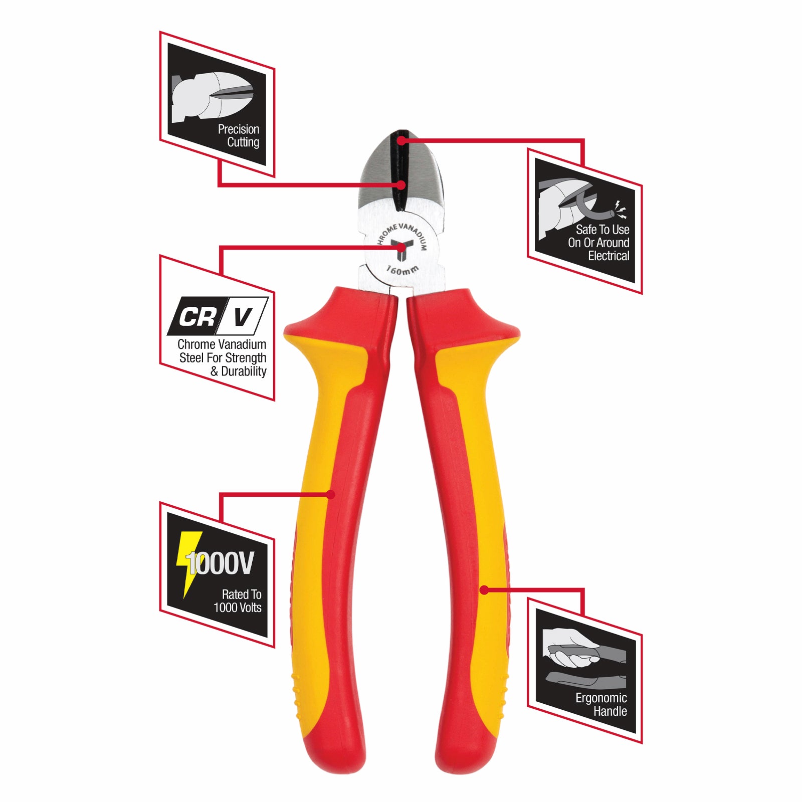 Trojan 160mm VDE Side Cutting Plier Red and Yellow CRV