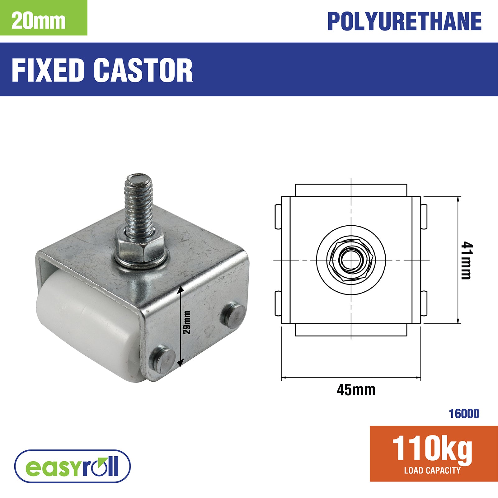 Easyroll 110kg Twin Wheel Appliance Castor 29mm