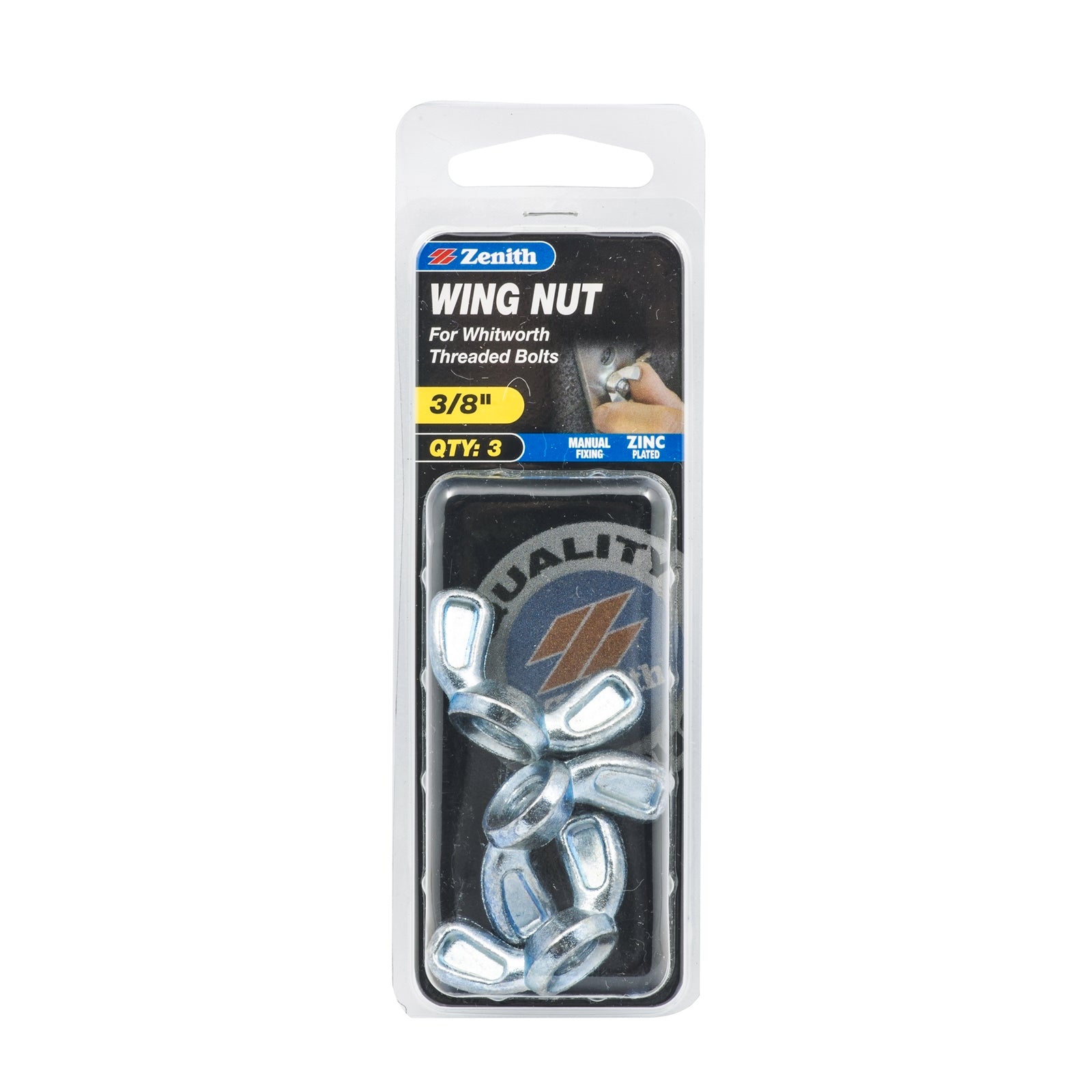 Zenith 3/8" Zinc Plated Diecast Wing Nut - 3 Pack