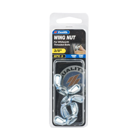 Zenith 3/8" Zinc Plated Diecast Wing Nut - 3 Pack