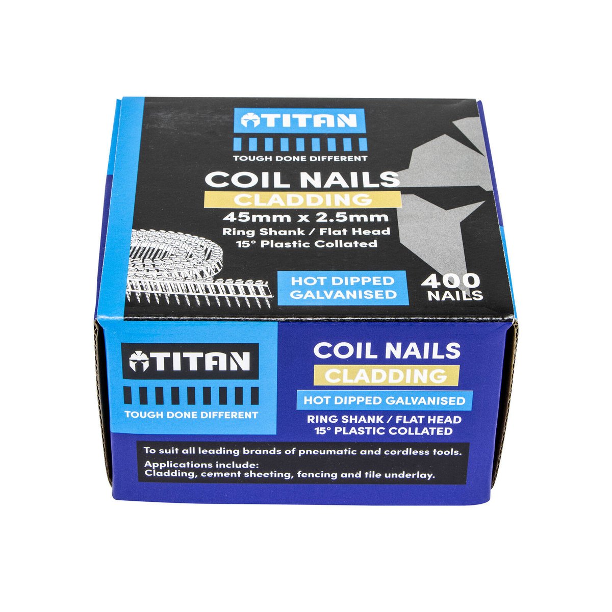 Titan 45 x 2.5mm Hot Dipped Galvanised Ring Shank Collated Coil Nail - 400 Pack