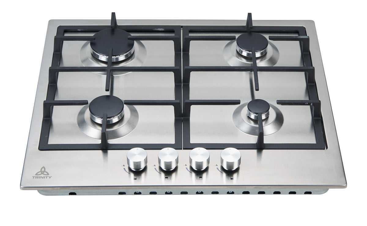 Trinity 60cm 4 Burner Gas Cooktop - Stainless Steel - Flame Failure Device - Cast Iron Trivets - TRG604SS