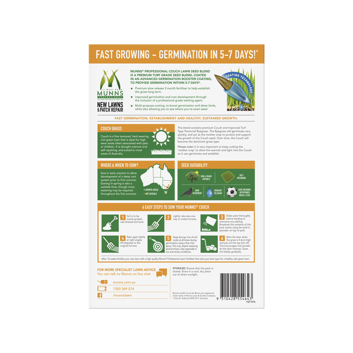 Munns Professional 1.1kg Couch Lawn Seed Blend Drought Tolerant