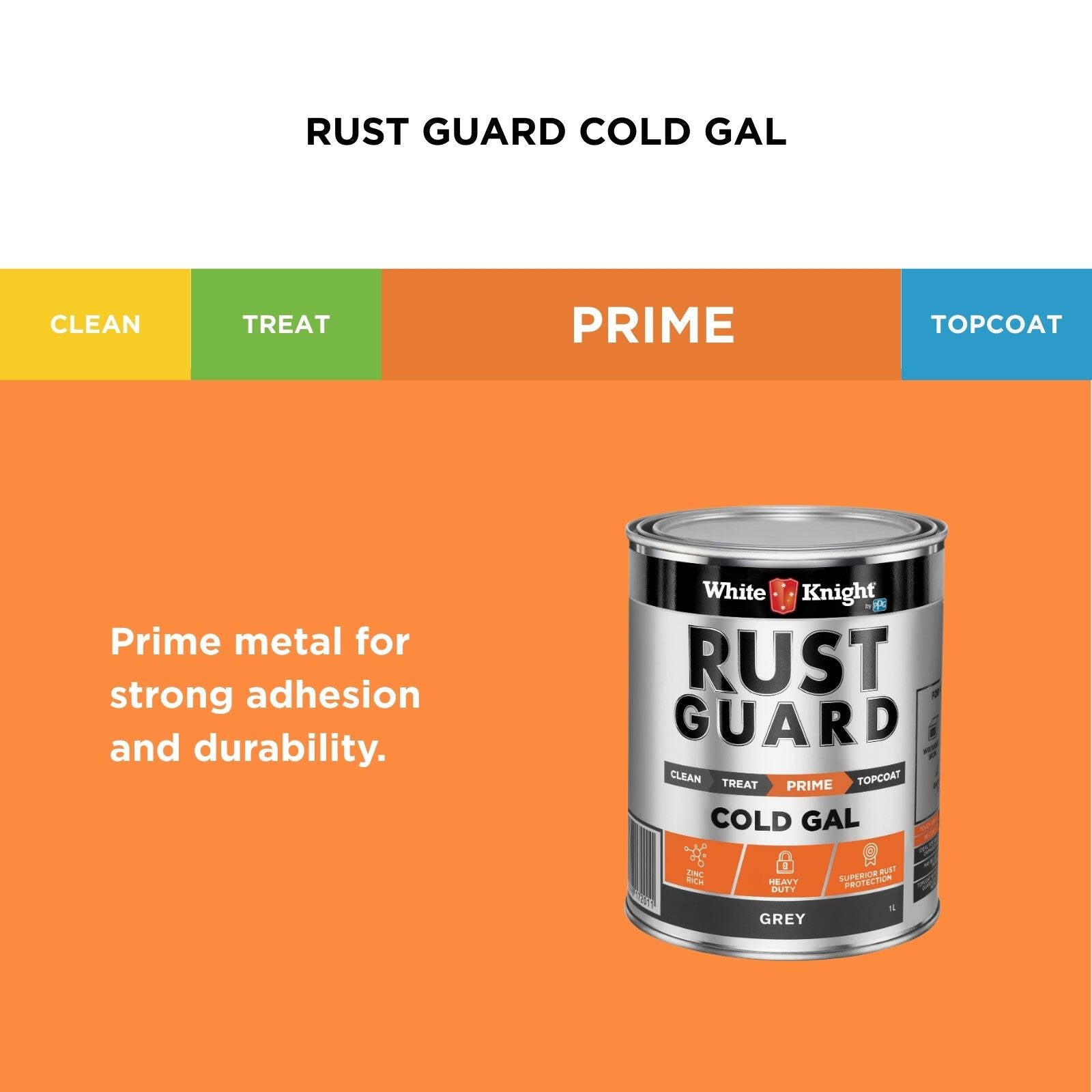 White Knight Rust Guard 1L Grey Cold Gal Galvanising Primer Paint