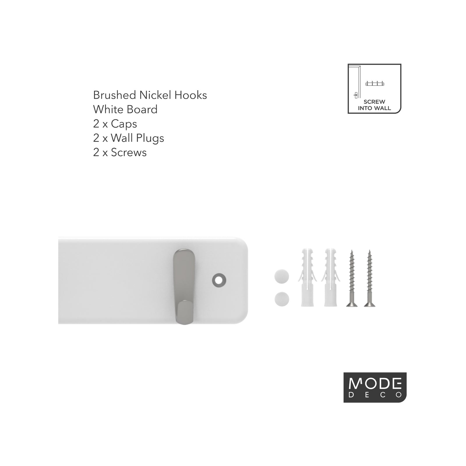 Mode White Hook Rack 4 Brushed Nickel Hooks