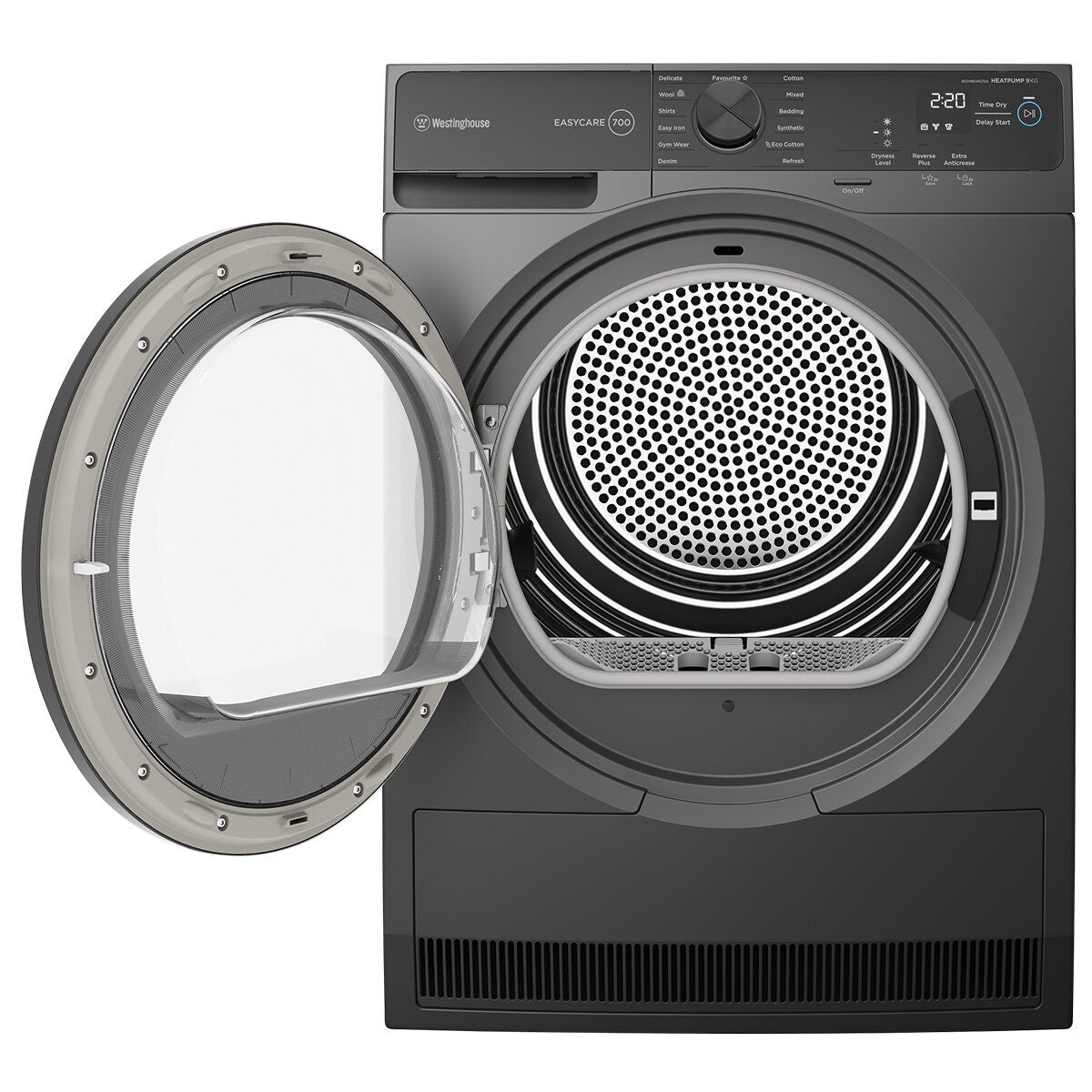 Westinghouse 9kg EasyCare 700 Series Heat Pump Dryer - 8 Star Energy Rating - DC Inverter - Grey - WDH904N7SA