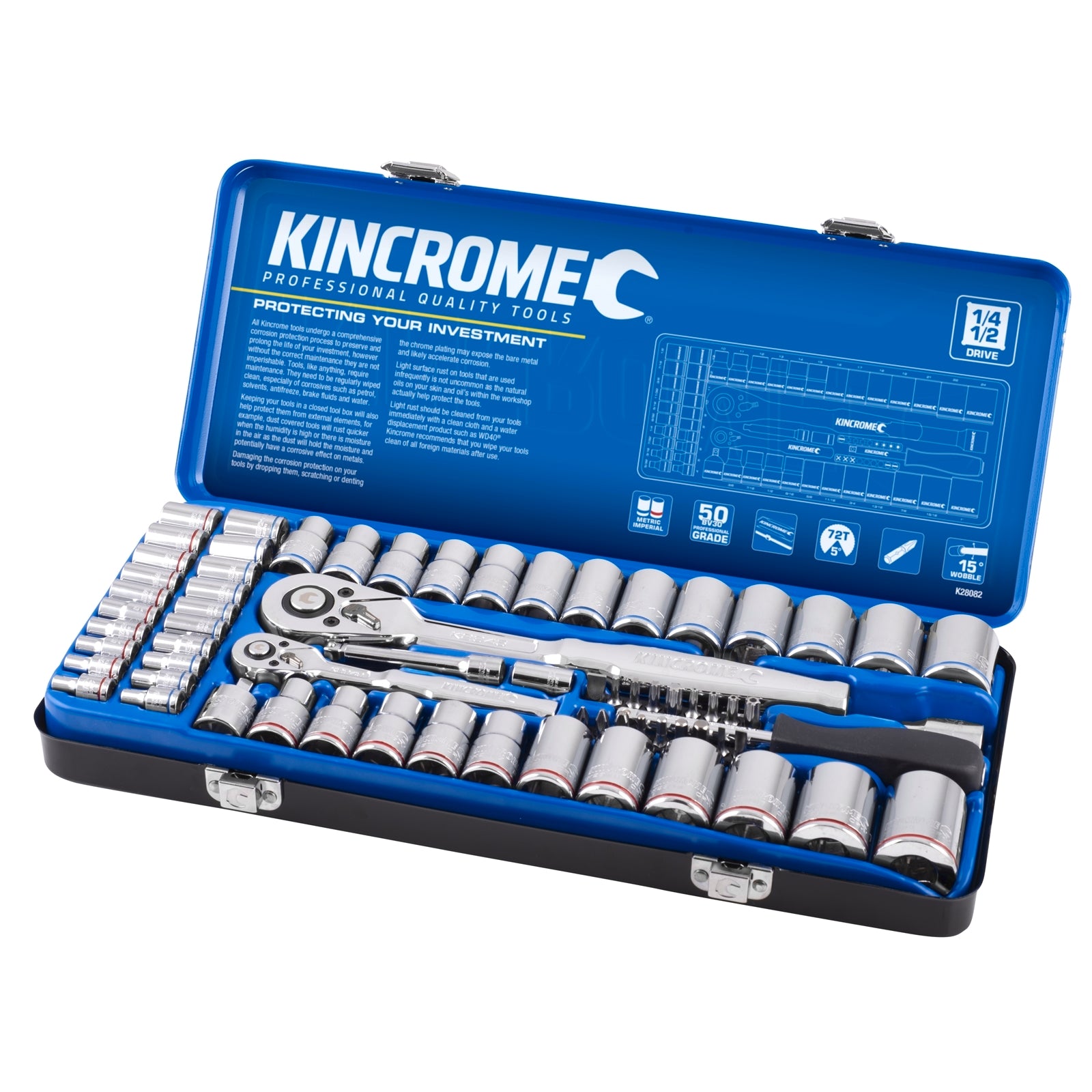 Kincrome 69 Piece 1/4" and 1/2" Drive CRV Metric and Imperial Socket Set Ratcheting