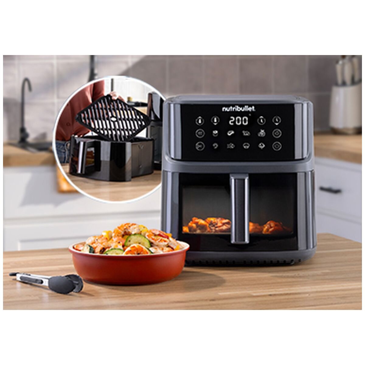 NutriBullet CrispLite Vision 8L Air Fryer - Viewing Window, Interior Light, Reversible Plate - NBA07350