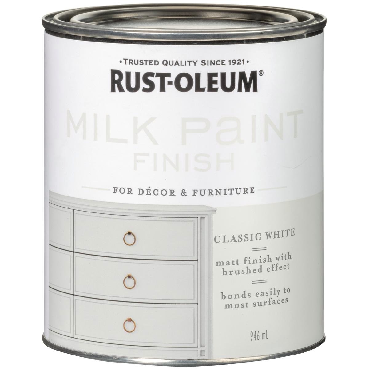 Rust-Oleum Milk Paint Finish - 946ml - Water-Based - Classic White - SuperSaverAU - view 1