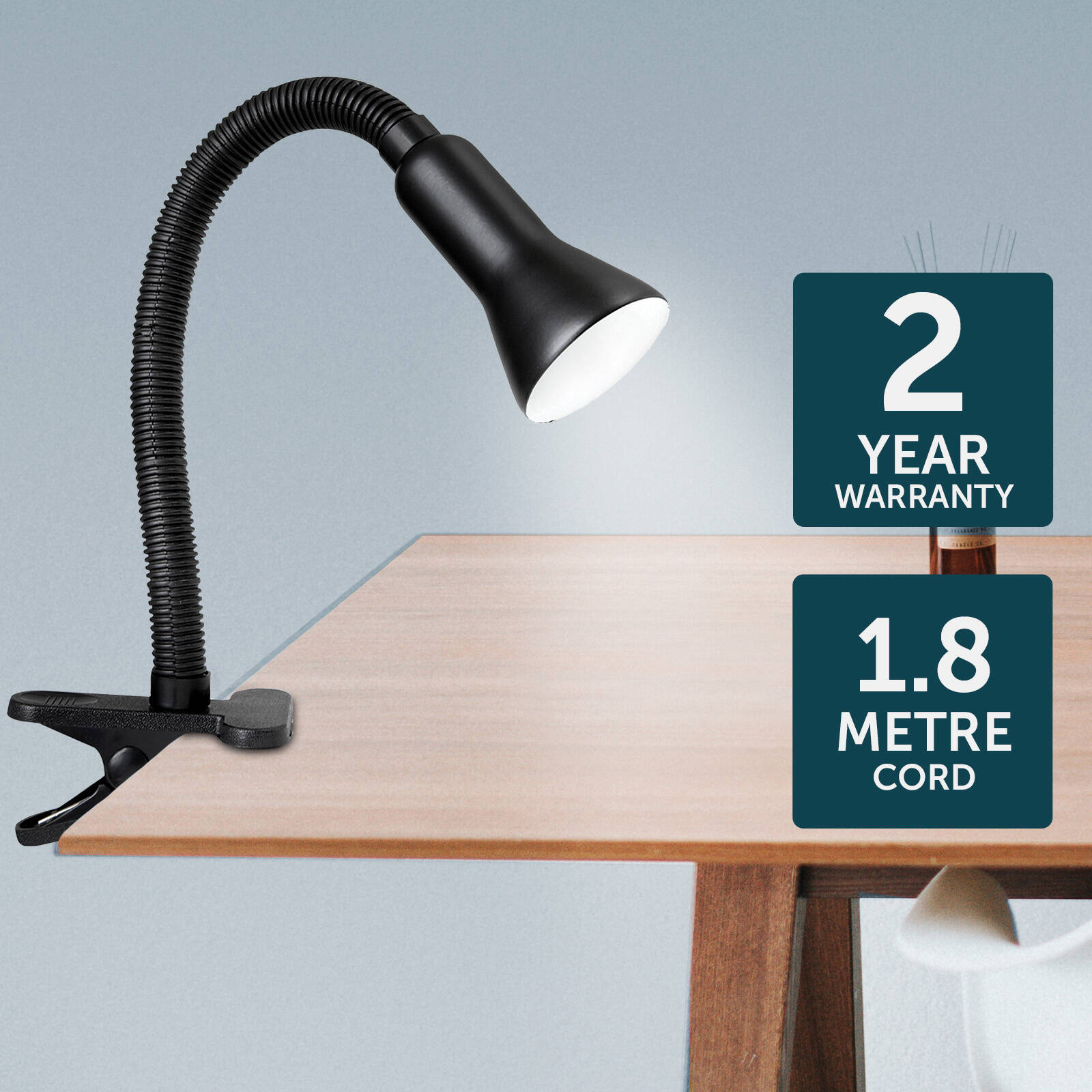 Brilliant Lighting Vito Metal Clamp Lamp, Black, Adjustable E14 Head, Indoor 19759/06