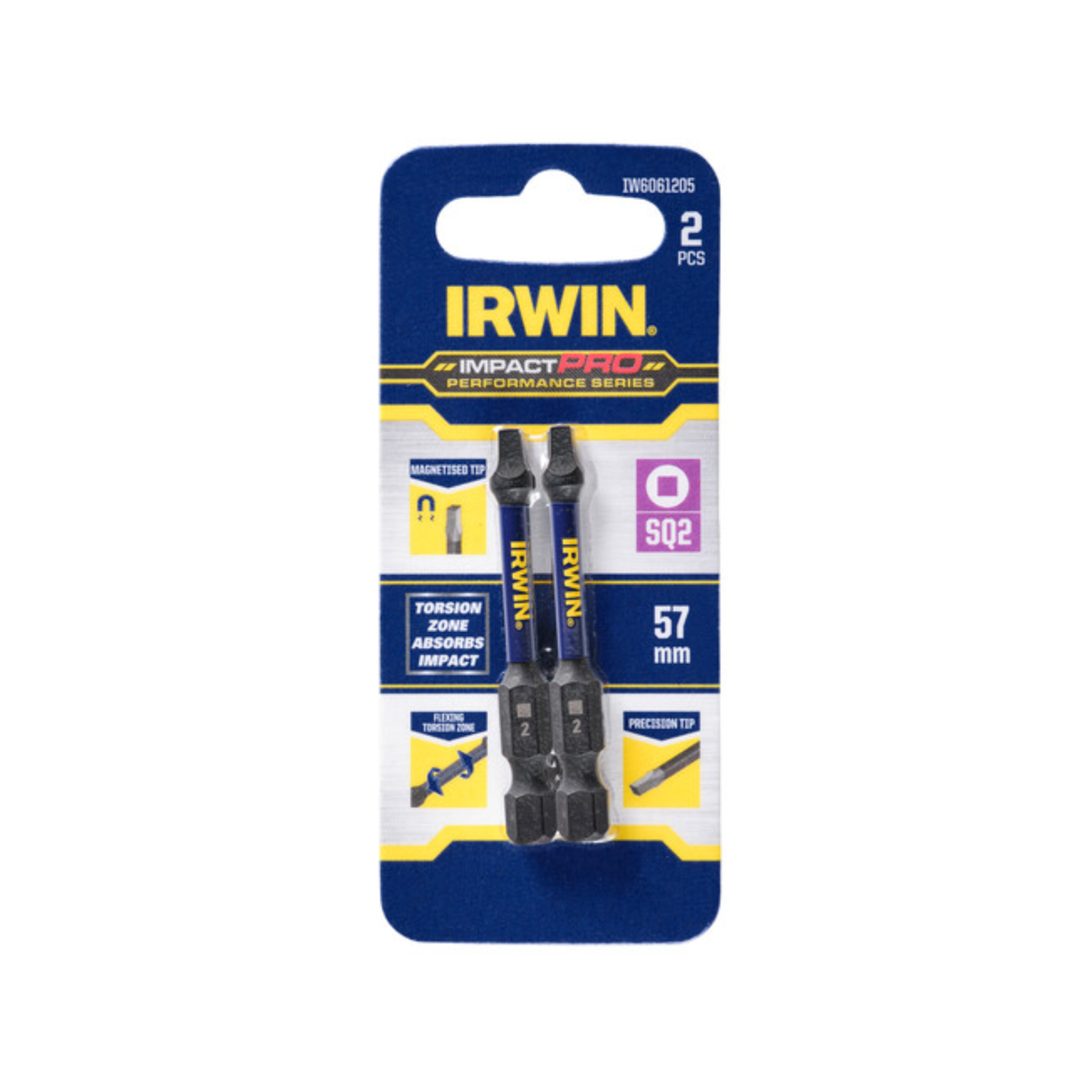 Irwin Impact Pro Performance 57mm SQ2 Screwdriver Bit 2 Pack