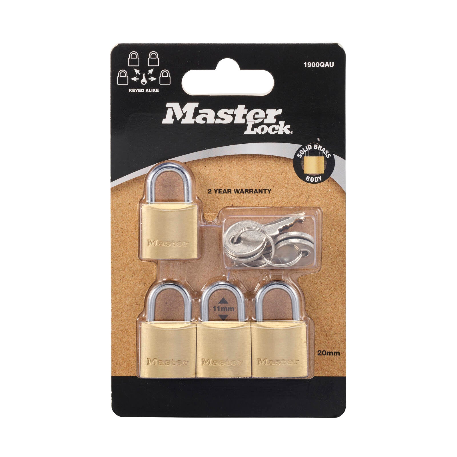 Master Lock 20mm Solid Brass Keyed Padlock, 4 Pack Keyed Alike, Steel Shackle