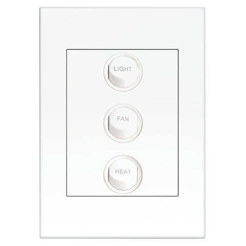 HPM VIVO 3 Gang Fan/Light/Heat Switch 10A 240V White Indoor EV770/3FLHWE