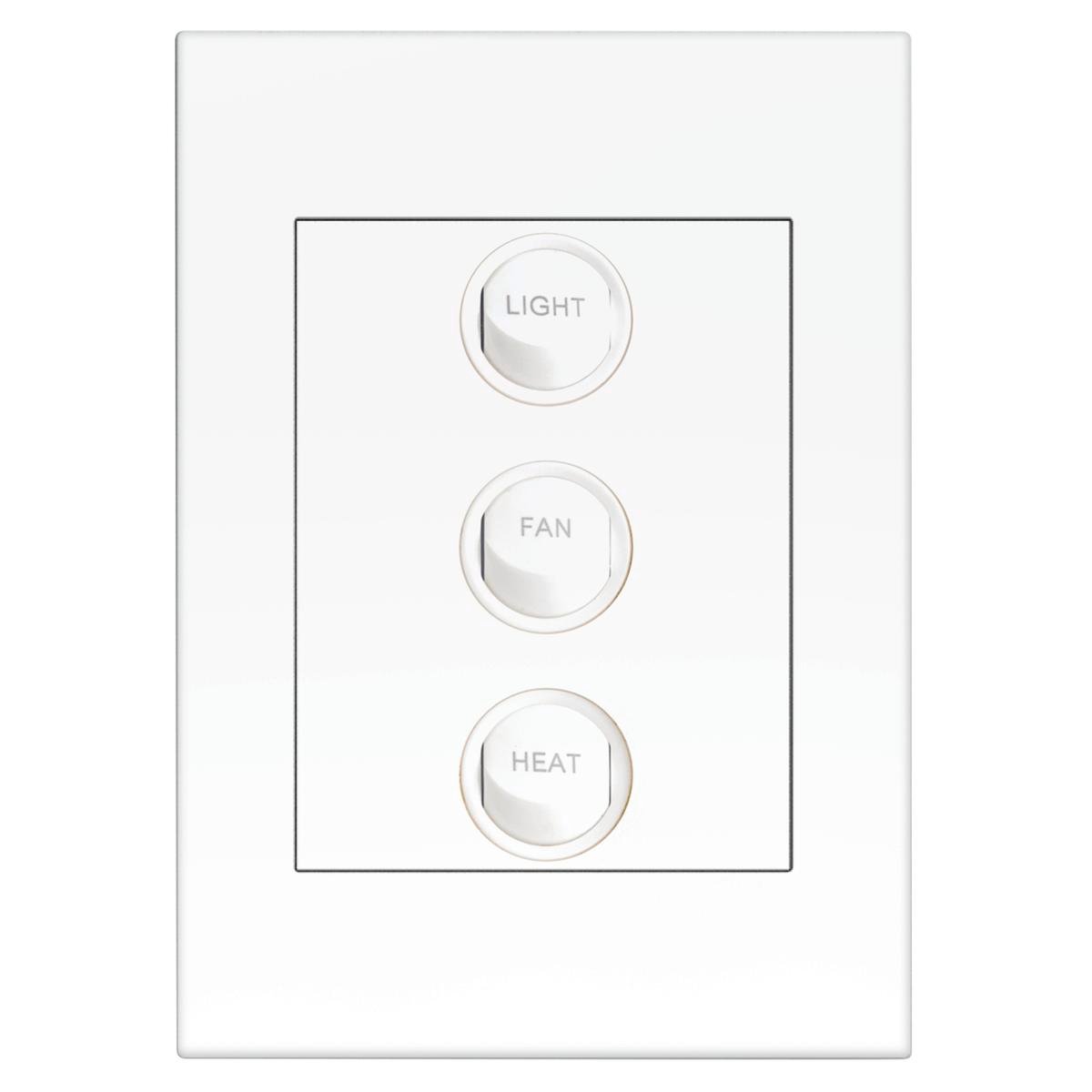 HPM VIVO 3 Gang Fan/Light/Heat Switch 10A 240V White Indoor EV770/3FLHWE