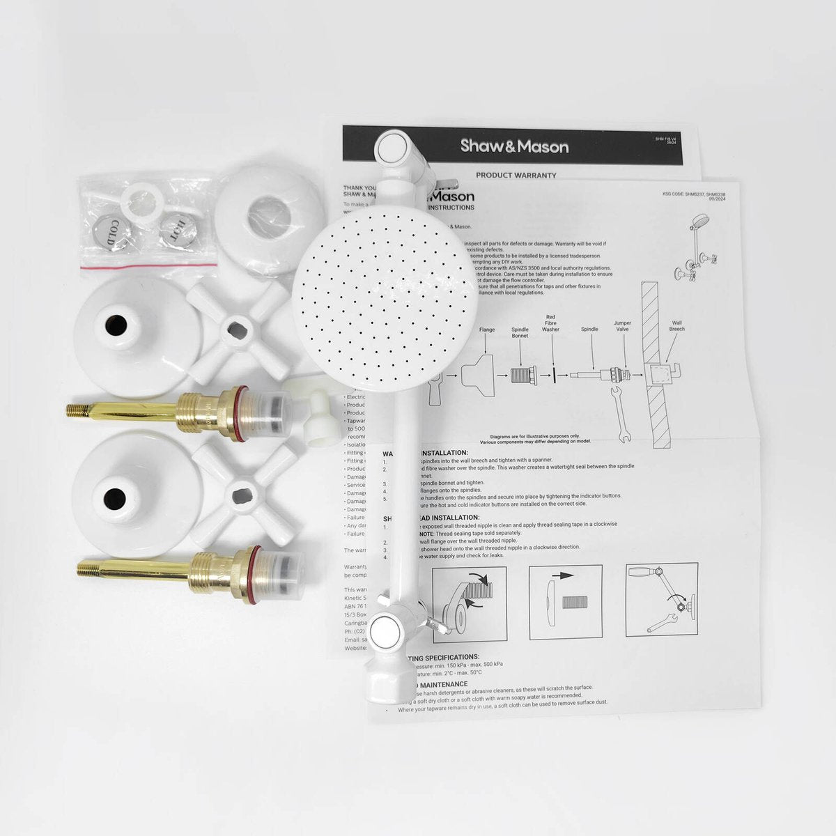 Shaw & Mason White Shower Set - Brass, 7.5L/min WELS 4 Star