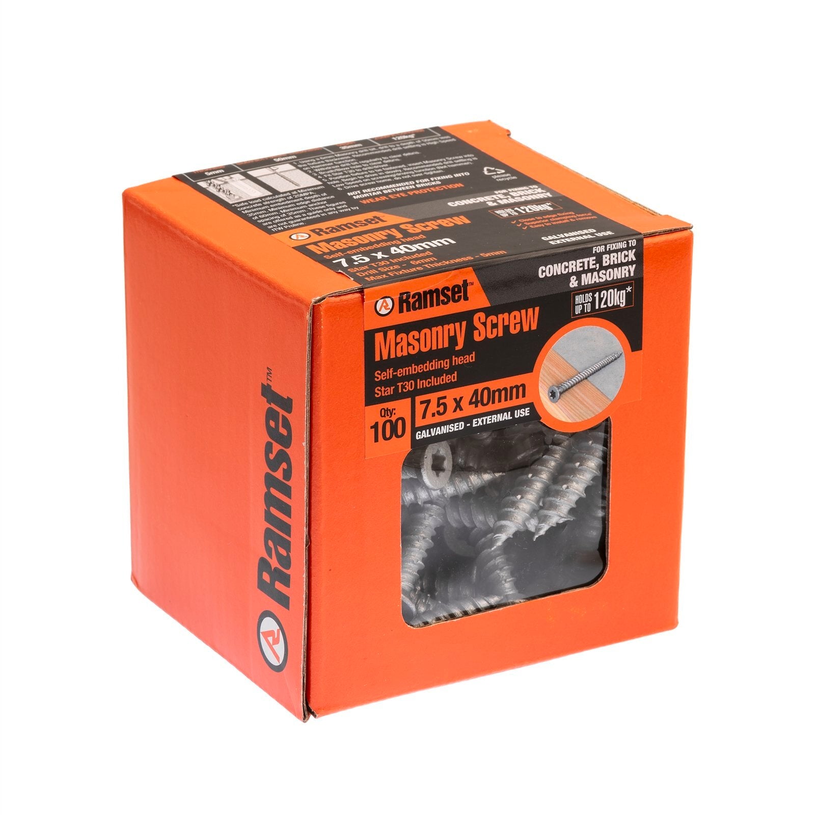 Ramset 7.5 x 40mm Galvanised Masonry Anchor Screw 100 Box