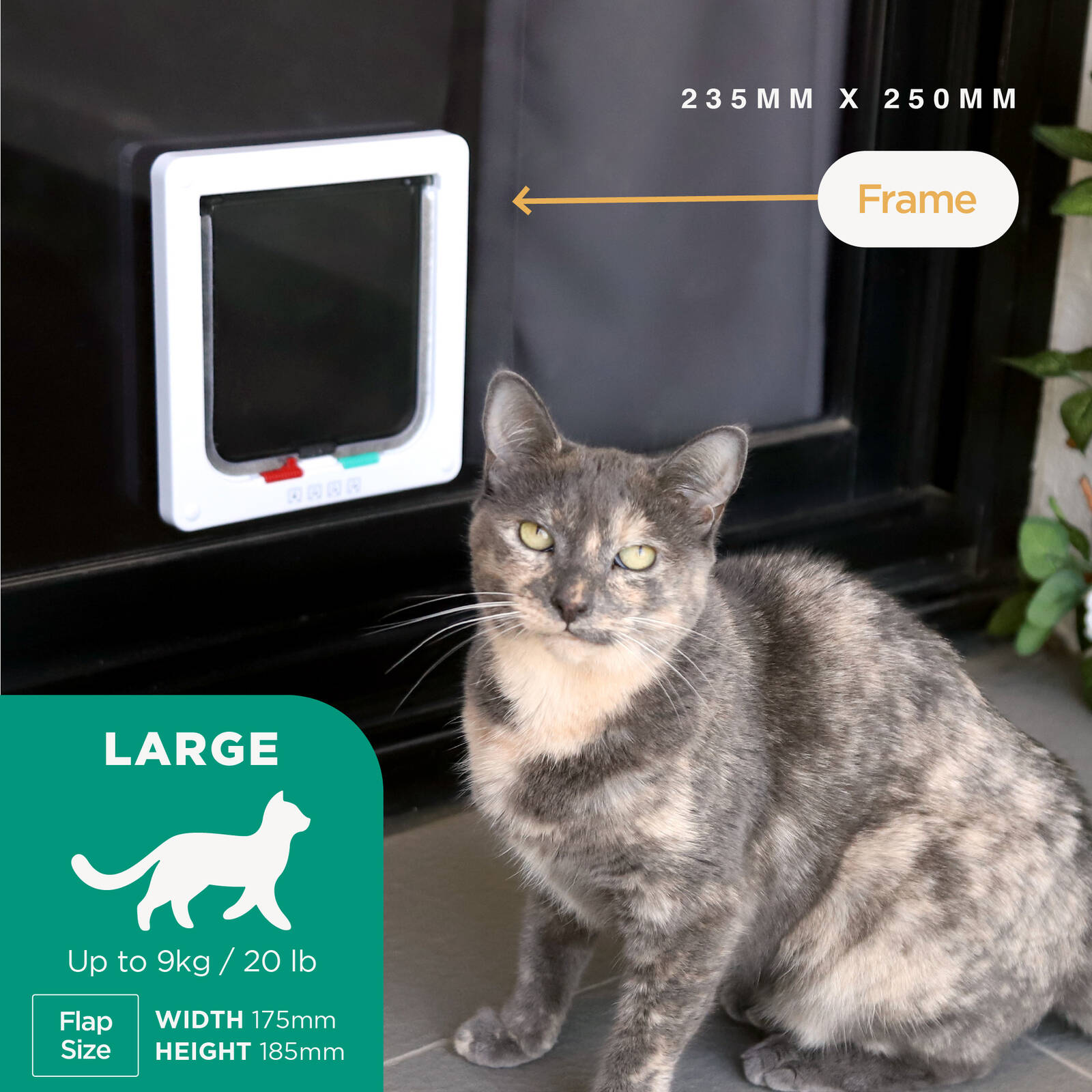 Hakuna Pets Large Cat Flap - White - 235 x 250mm Frame - 4-Way Locking