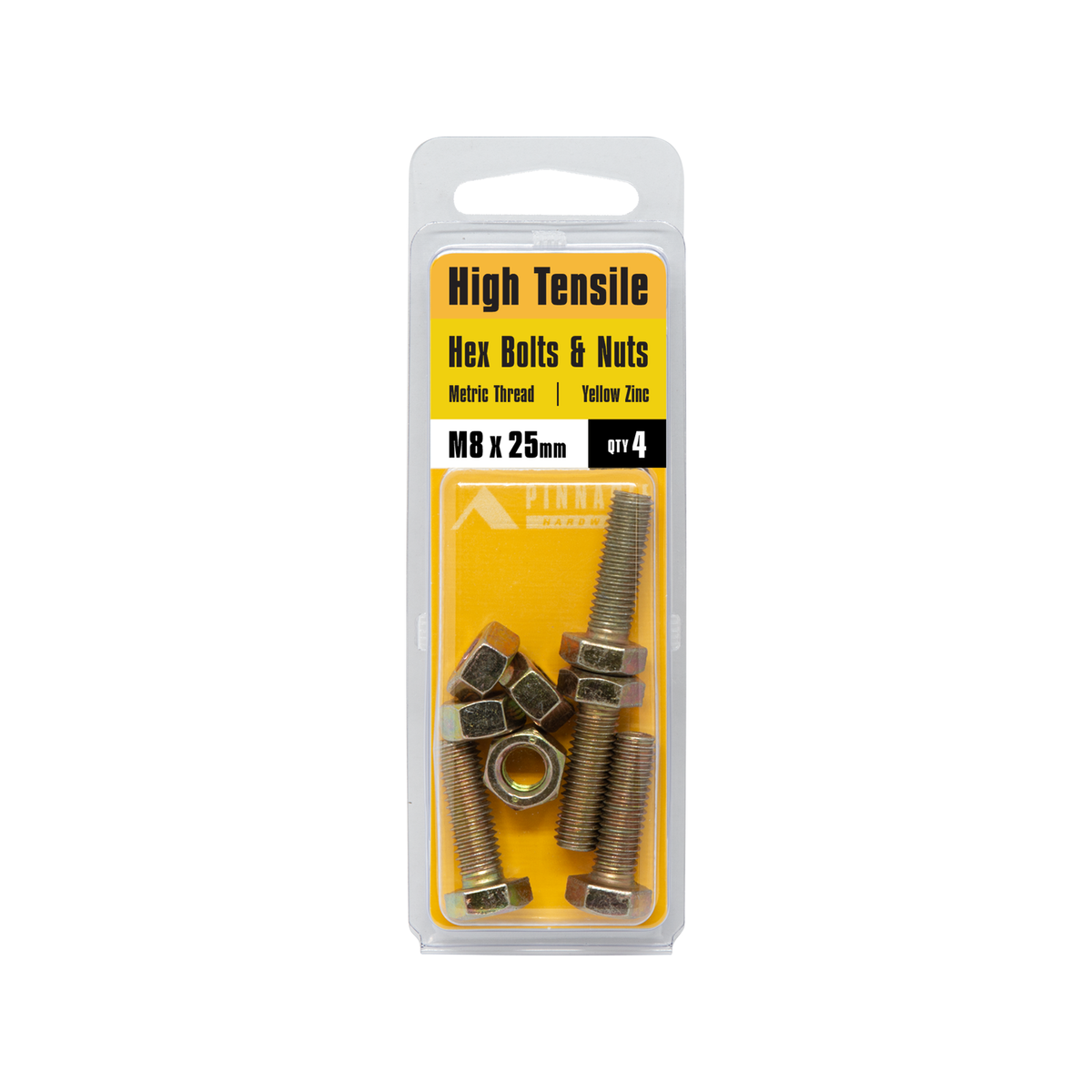 Pinnacle Hex Bolt and Nut - M8 x 25mm - Yellow Zinc - Hi Tensile - 4 Pack - SuperSaverAU - view 2
